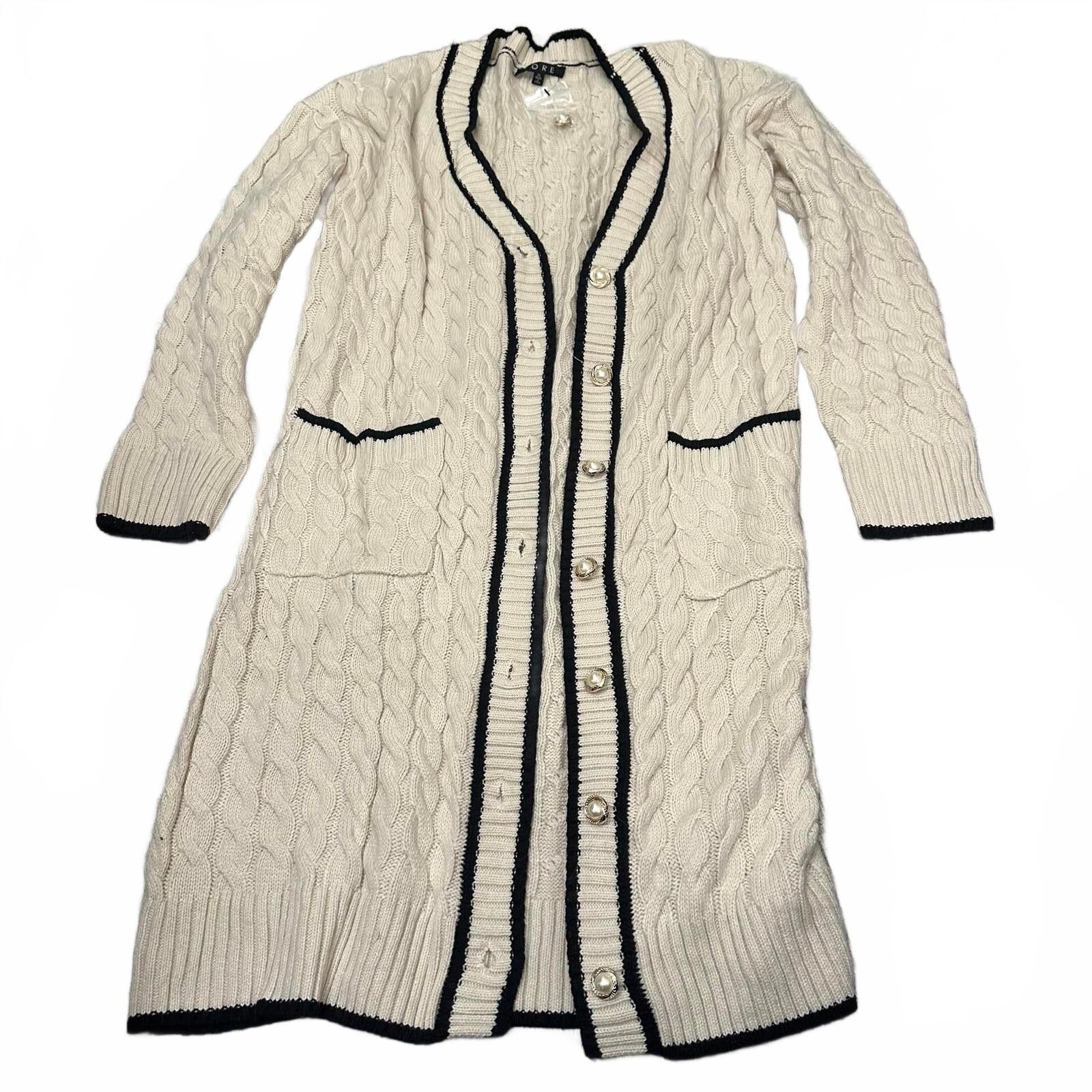 Tom Ford FORE XL Cream Cable Knit Cardigan with Black Trim Size XL / US 12-14 / IT 48-50 - 1 Thumbnail