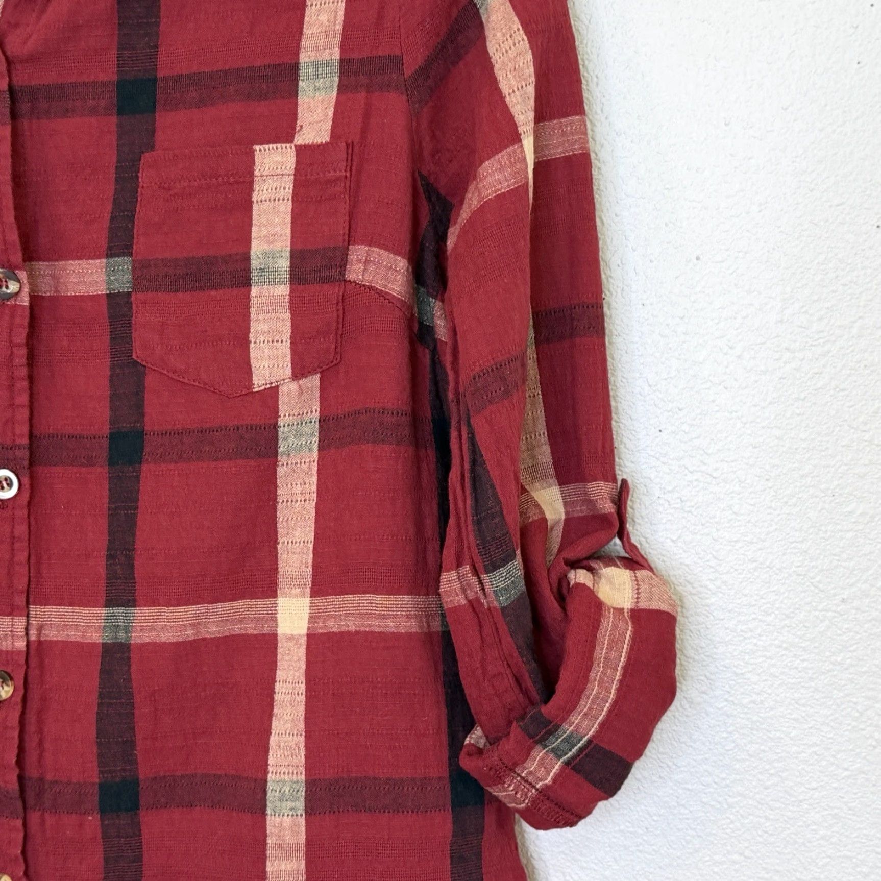 Vintage Orange Creek Button Front Top Womens L Plaid Long Roll Tab Sleeve Casual Shirt Size L / US 10 / IT 46 - 3 Thumbnail