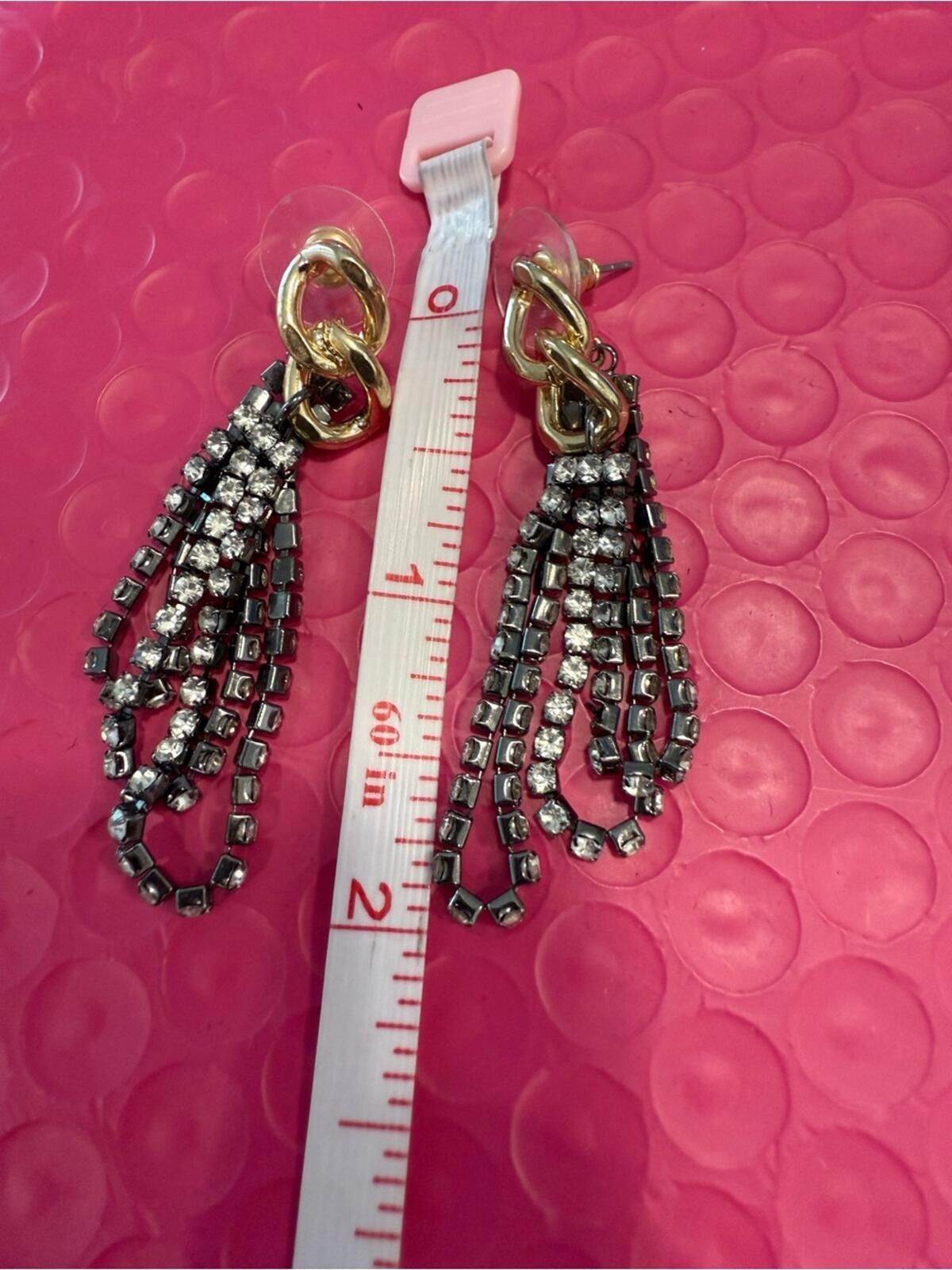 Other Rhinestone looped dangle post earrings gold braid detail Size ONE SIZE - 4 Thumbnail