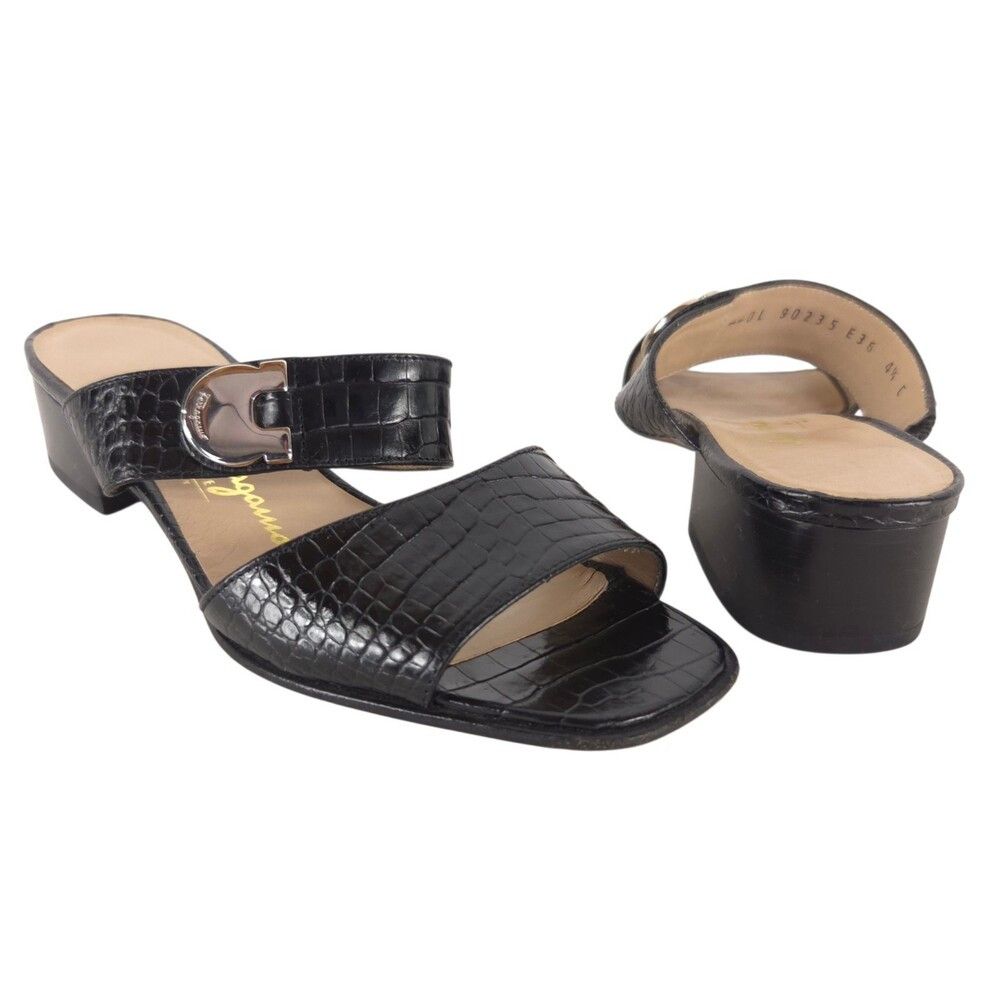 Salvatore Ferragamo Vintage Salvatore Ferragamo Croc Embossed Gancini Sandal 4.5 Size US 4.5 / IT 34.5 - 1 Thumbnail