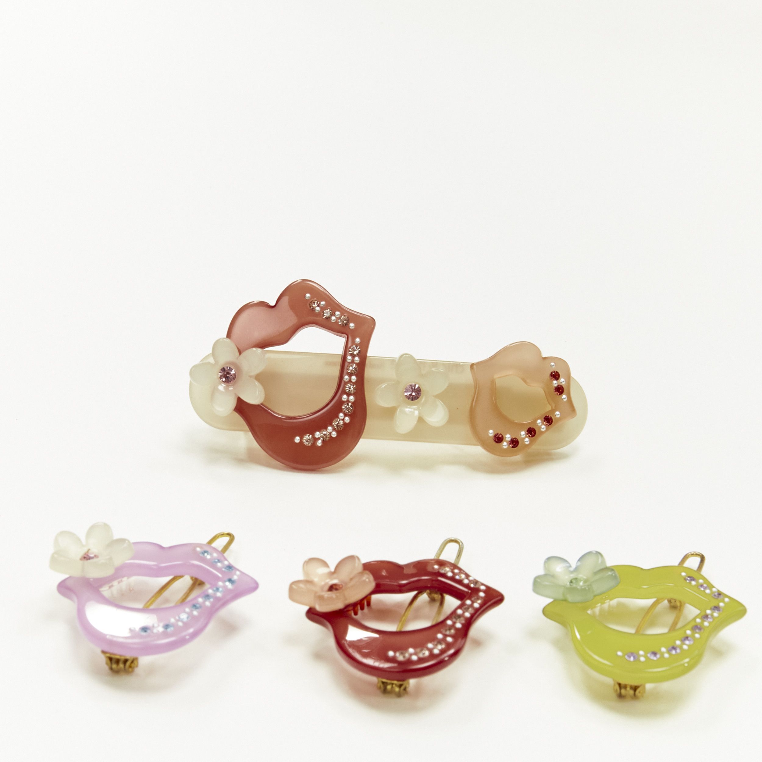 Other CHIC & MODE Alexandre Zouari colourful crystal singing lips flowers clips X4 Size ONE SIZE - 1 Thumbnail