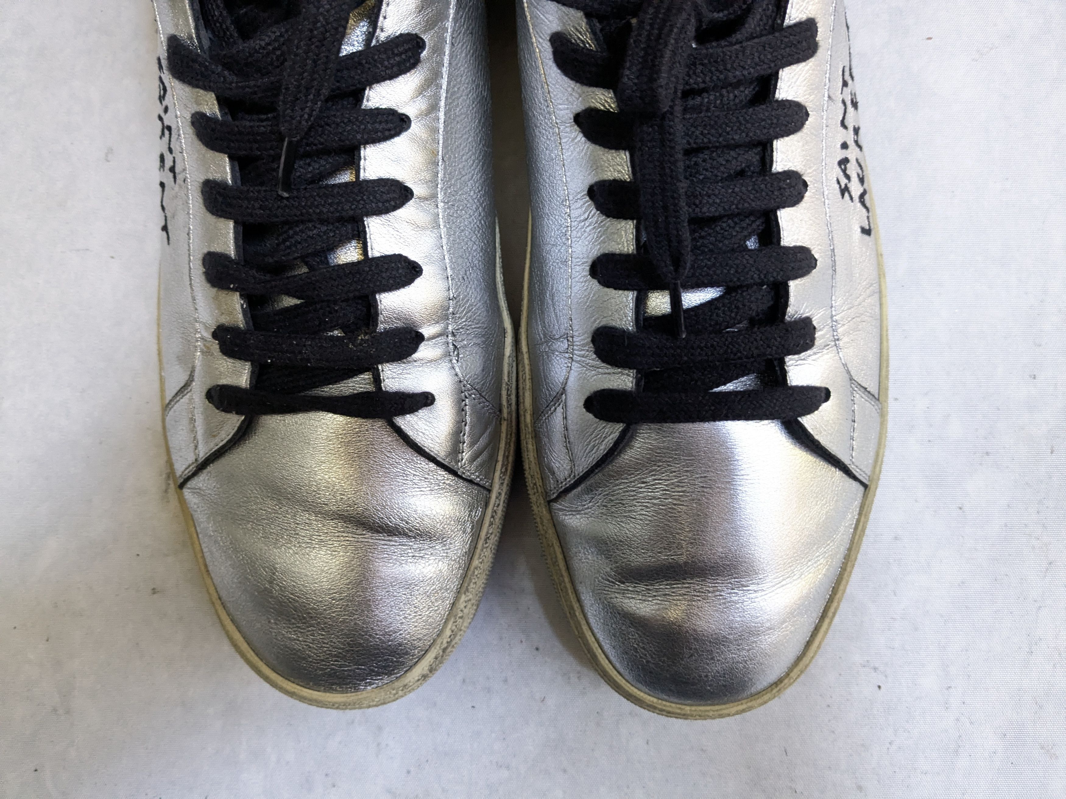 Saint Laurent Paris Saint Laurent Sneakers Silver 12 45 Low Tops Leather Court Size US 12 / EU 45 - 3 Thumbnail