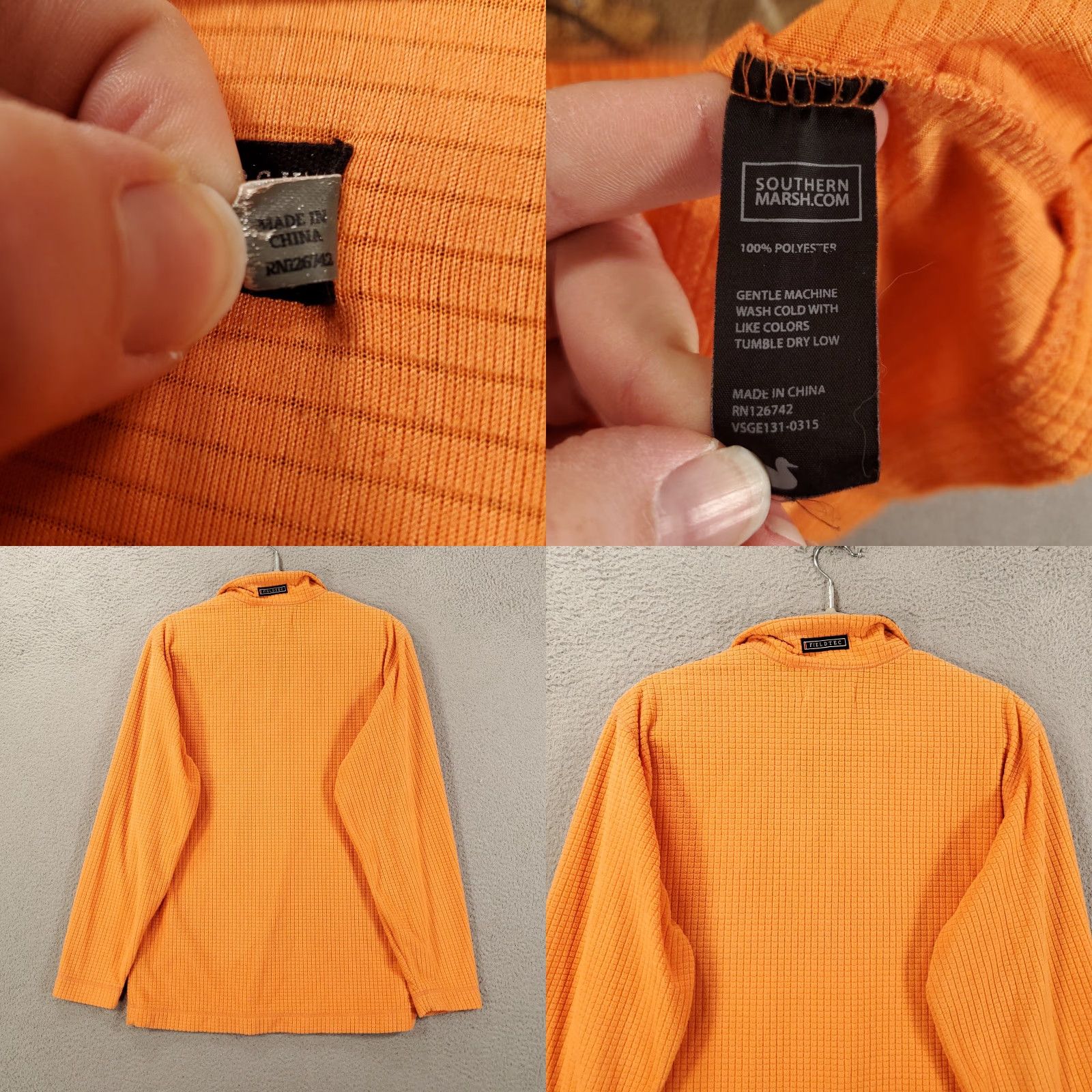 Vintage Southern Marsh Mens Sweater Small Orange Camo Trim Waffle Knit 1/4 Zip Pullover Size US S / EU 44-46 / 1 - 8 Thumbnail