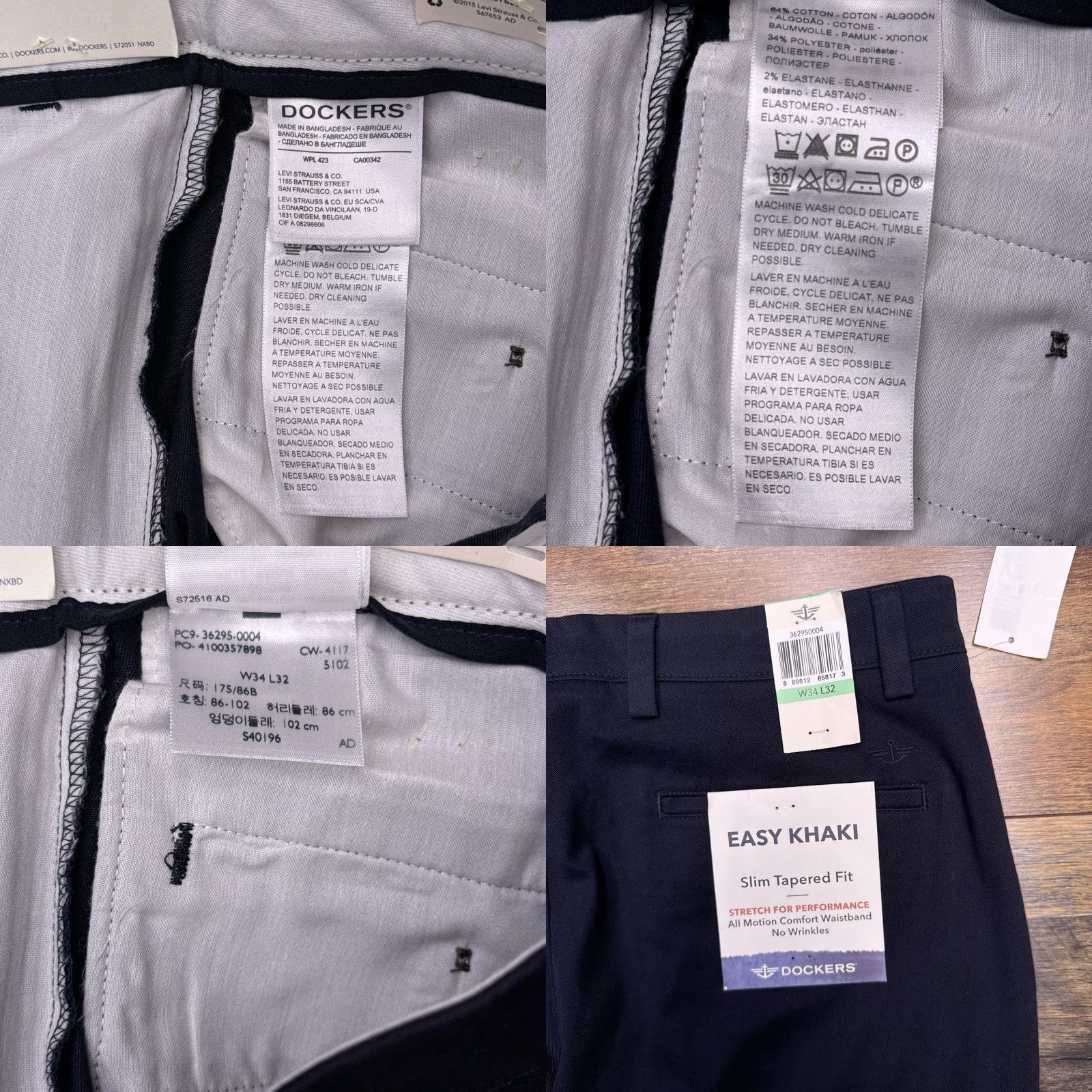 Dockers DOCKERS Slim Khakis Pants Mens 34x32 Navy Blue Tapered Stretch Flat Front Casual Workwear - New Size US 34 / EU 50 - 8 Thumbnail