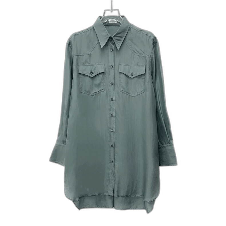 Brunello Cucinelli Brunello Cucinelli Blue Silk Long Sleeve Shirt Size US S / EU 44-46 / 1 - 1 Thumbnail