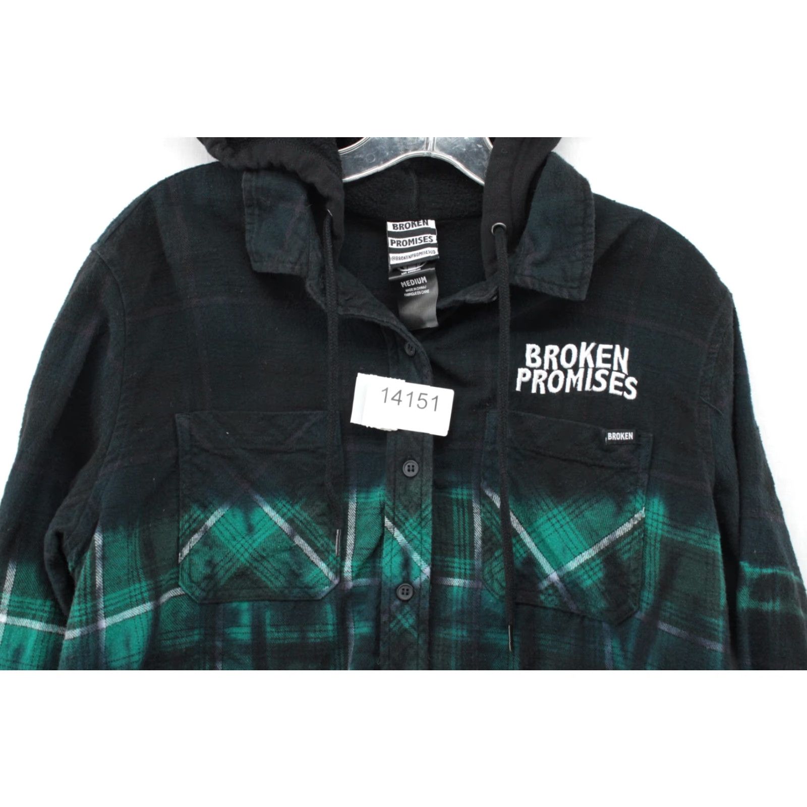 Broken Promises Co. VINTAGE Broken Promises Grim Reaper Hoodie Flannel Shirt Mens M Black Green Plaid Goth Hoodie Button-Up Casual City Gothic Grunge 90s Mens Size US M / EU 48-50 / 2 - 8 Thumbnail