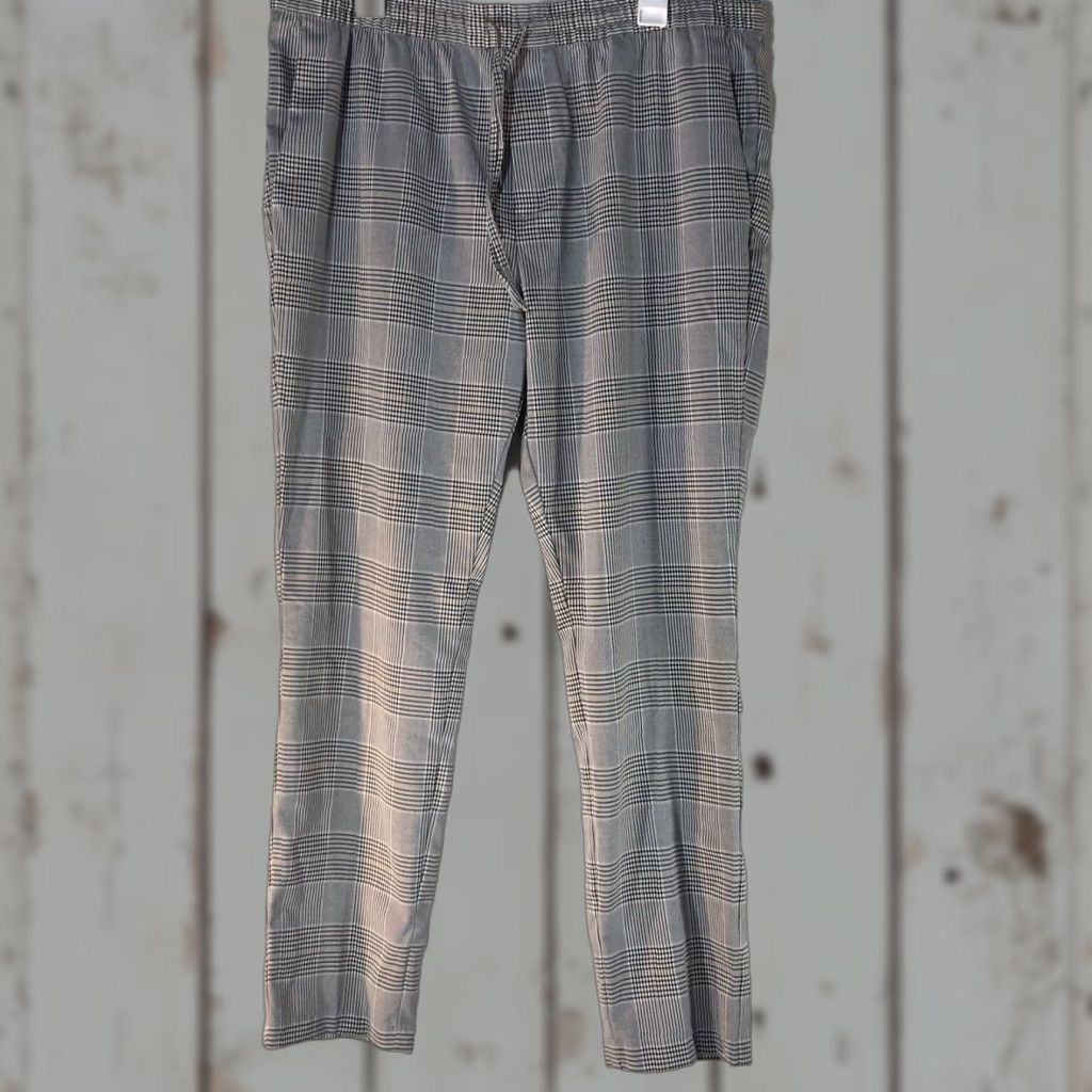 H&M H&M Pants Plaid Knit Slim Drawstring Pockets Elastic Waist Women XL Gray Black White Beige Modern Womens Size 40" / US 18 - 1 Thumbnail