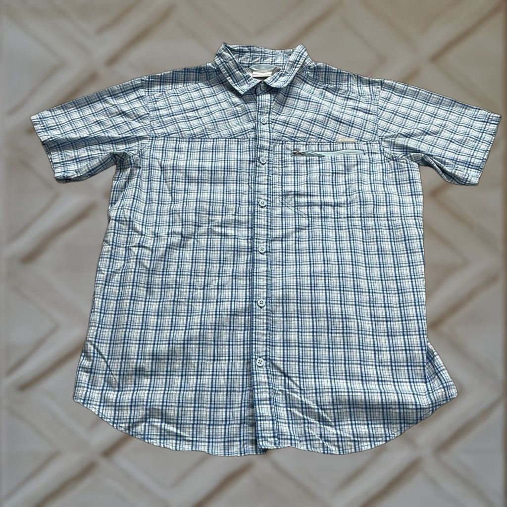 Vintage Columbia Shirt Large Mens Blue White Plaid Short Sleeve Button Down Zip Pocket Size US L / EU 52-54 / 3 - 1 Thumbnail