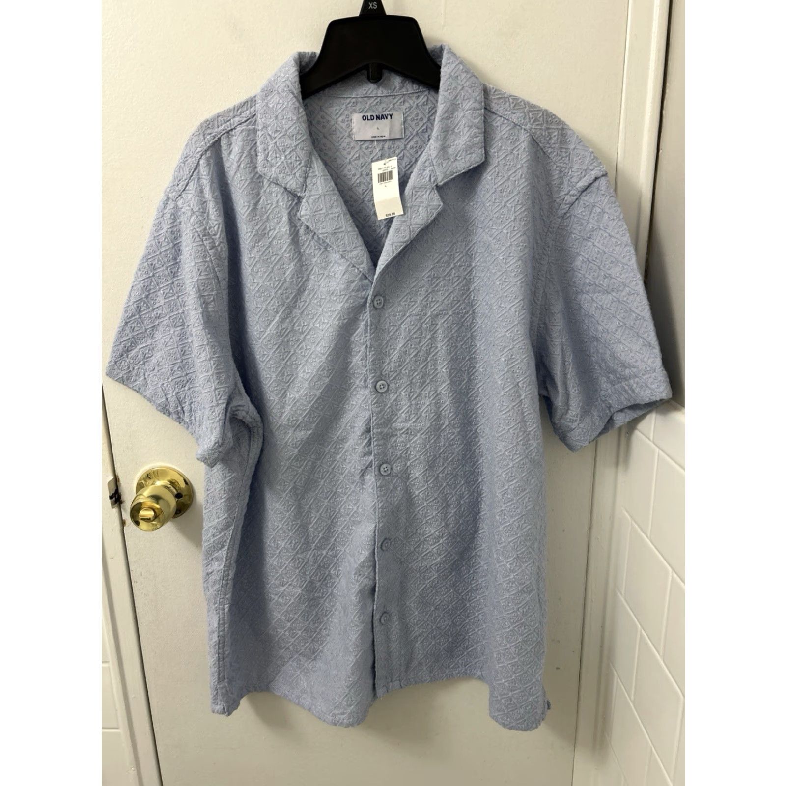 Old Navy VINTAGE? No — Old Navy Shirt Mens Large Blue Geometric Button Down S/S MSRP 40? Size US L / EU 52-54 / 3 - 2 Thumbnail