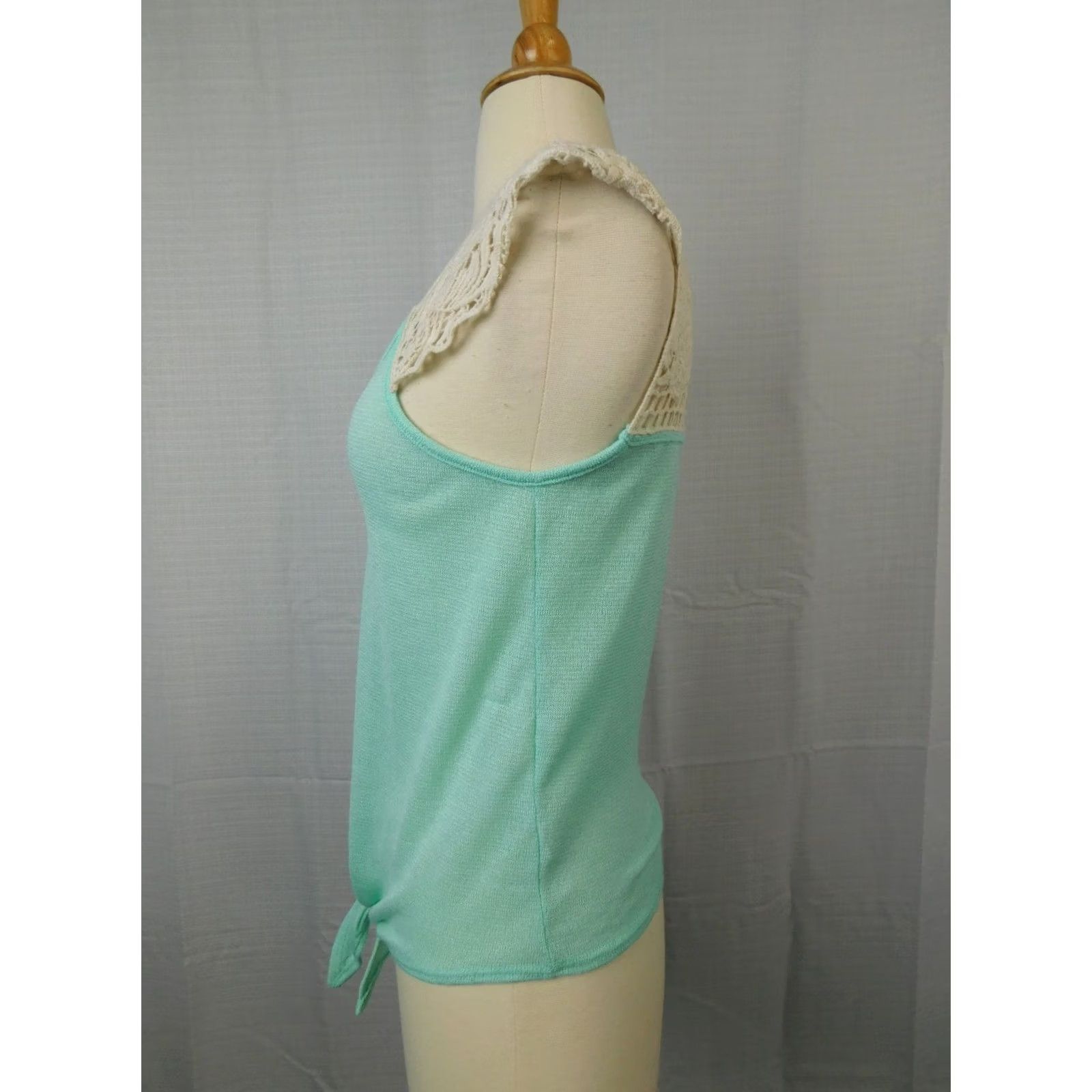 Vintage Charlotte Russe Tank Top Mint Green Small Cap Sleeve Tie-Front Knit Crochet 90s Womens Size S / US 4 / IT 40 - 3 Thumbnail
