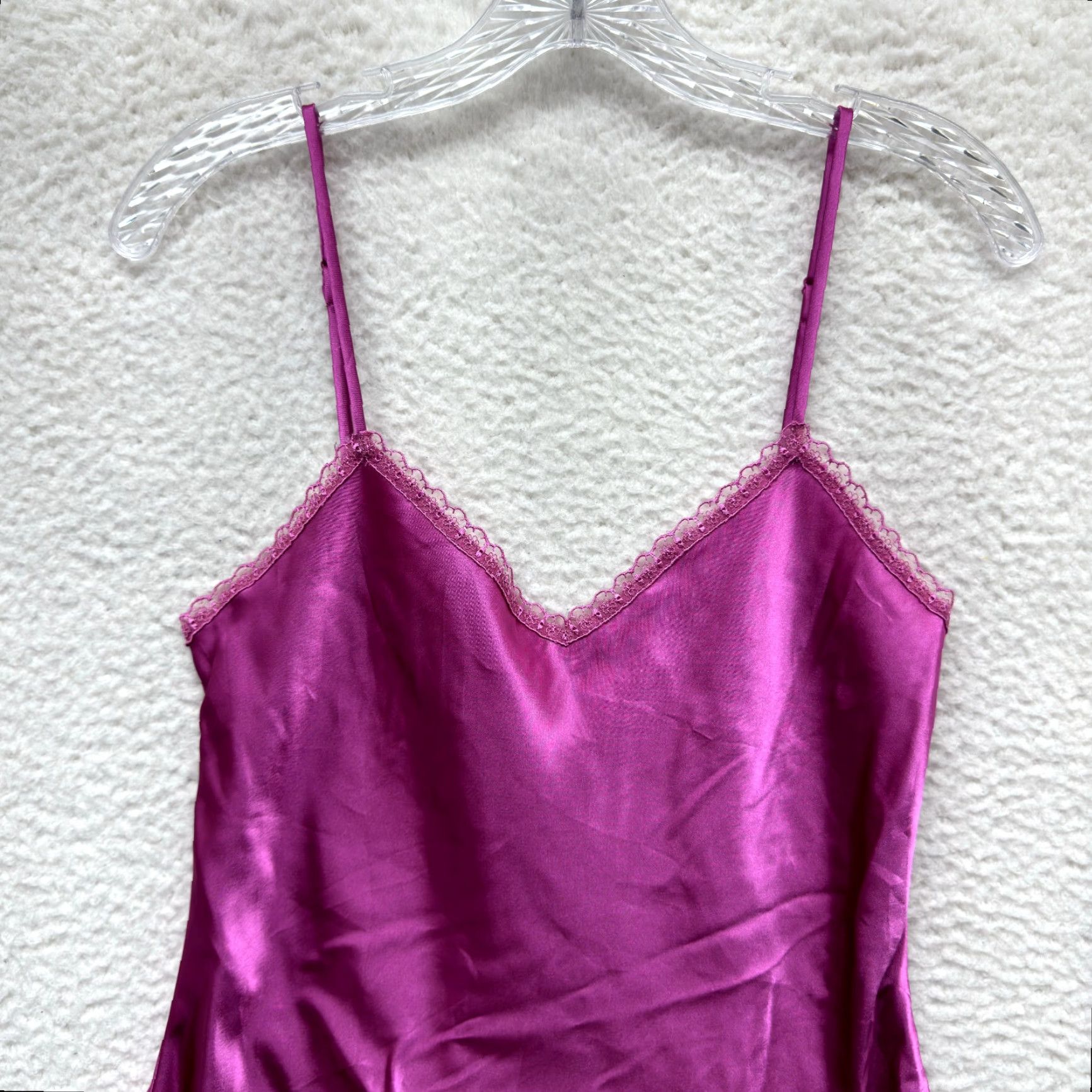 Vintage Y2K Vintage Slip Dress M Pink Fuchsia Satin Lace Slit Chemise Lingerie La Senza Shirt? Size M / US 6-8 / IT 42-44 - 3 Thumbnail