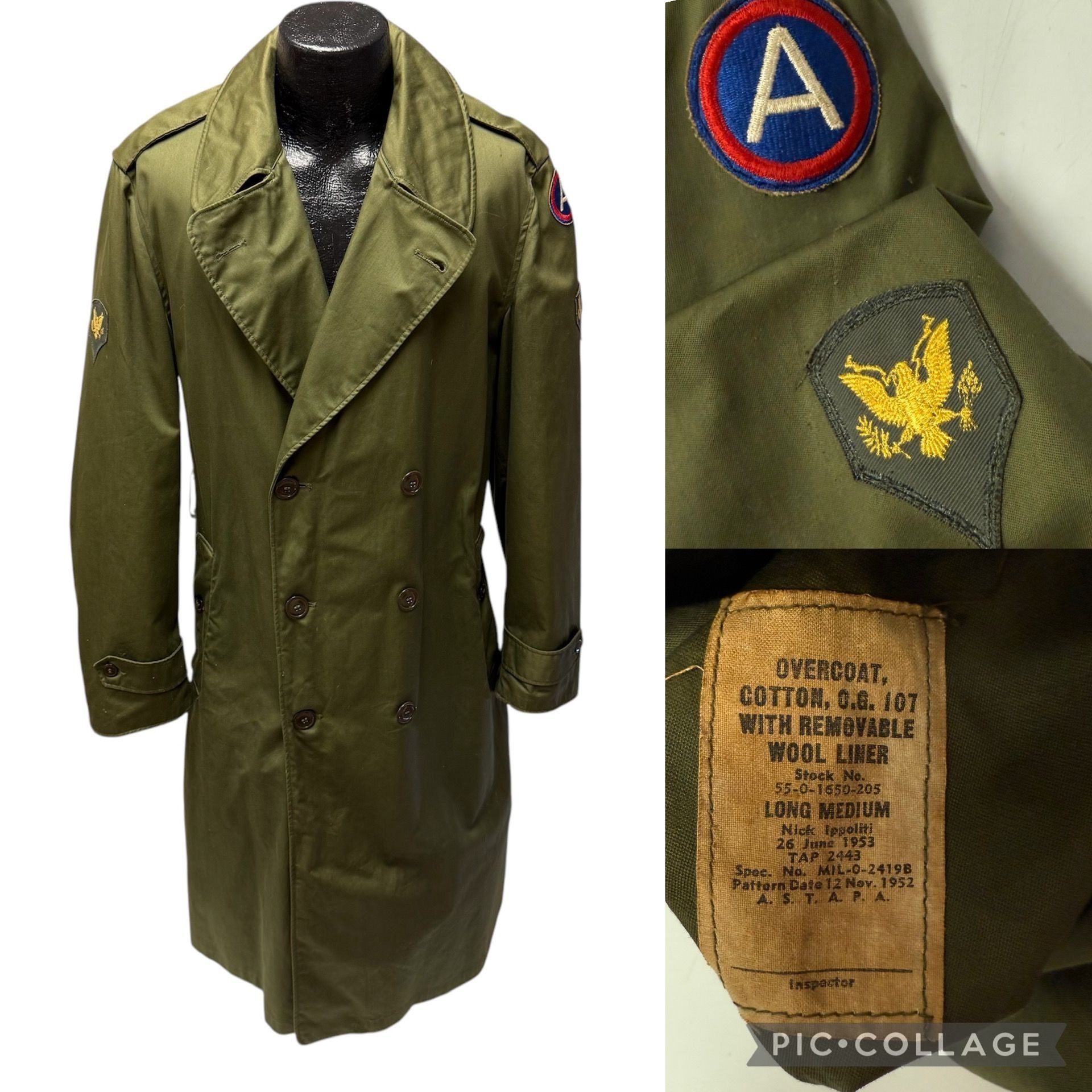 Other Vtg Military OG107 KOREAN WAR 1953 US 3rd Army Patch Trench Size US M / EU 48-50 / 2 - 1 Thumbnail