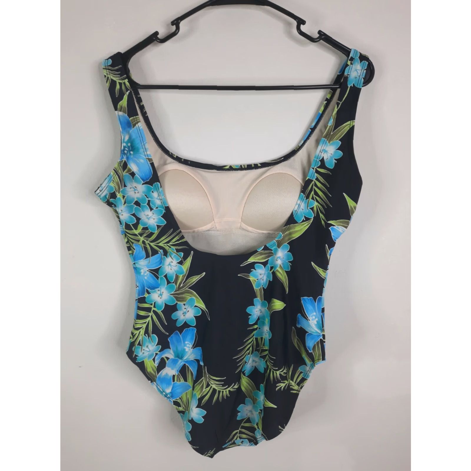 Vintage VINTAGE Beach Cabana One Piece Swimsuit Floral Black Blue High Leg Low Back size L Women 90s Size ONE SIZE - 2 Thumbnail