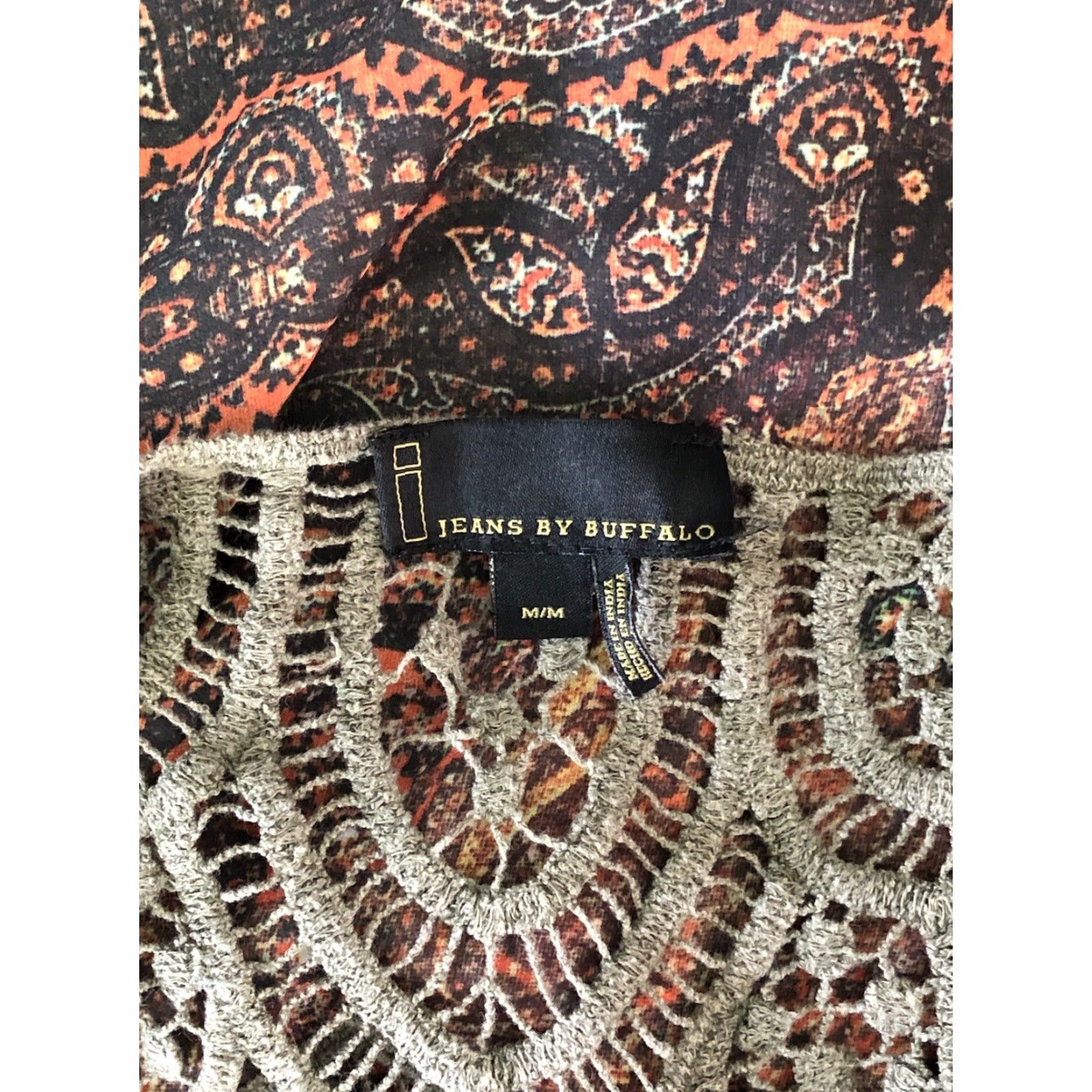 Etro VINTAGE Jeans by buffalo Blouse Brown Crochet Back Dolman Sleeve BoHo Fairy Grunge Semi Sheer Top M1940s? Size M / US 6-8 / IT 42-44 - 4 Thumbnail