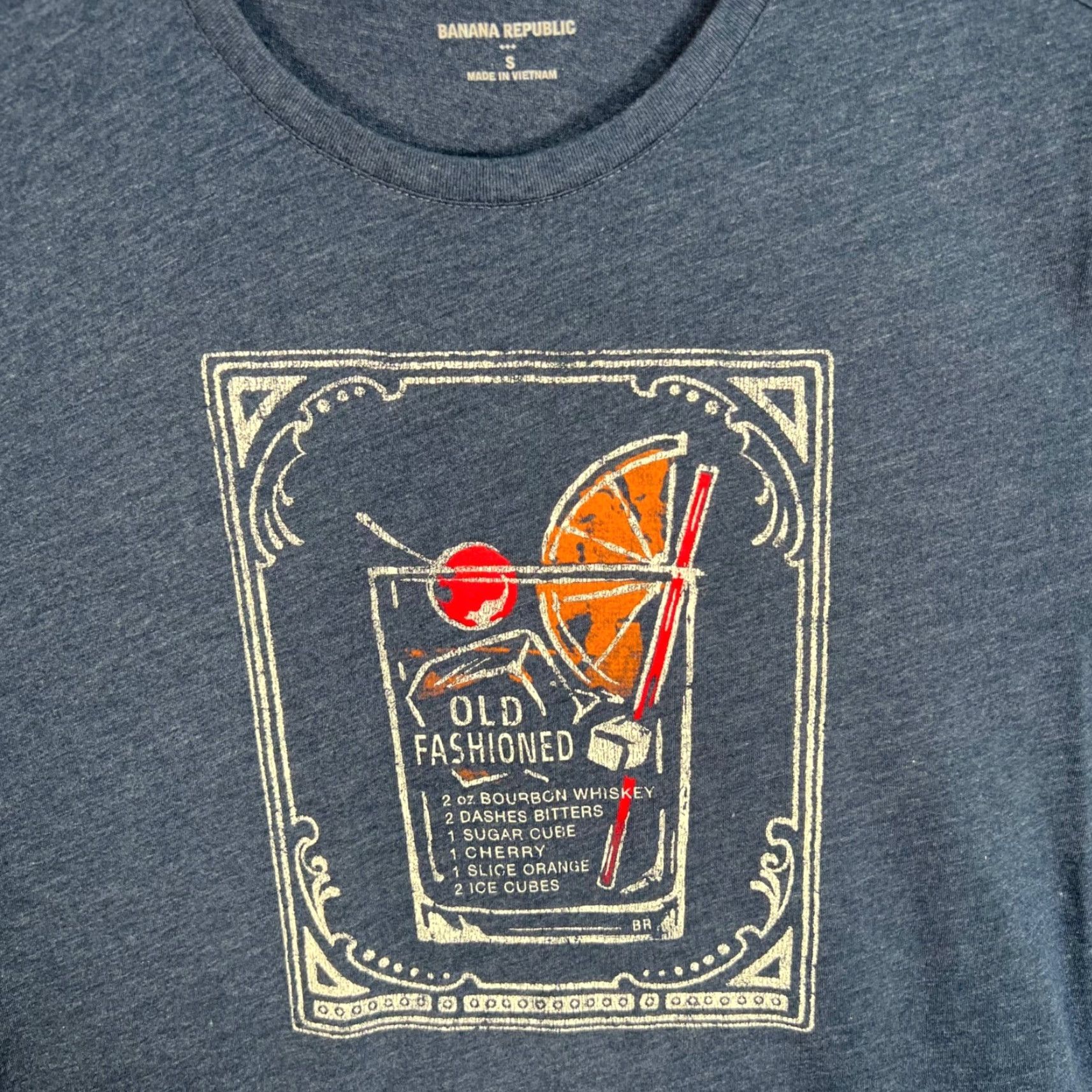 Banana Republic BANANA REPUBLIC Mens T-Shirt Short Sleeve Crew Neck Old Fashioned Cocktail Graphic Blue Small Adult S Vintage/Used 90s Concert Theme Mens Size US S / EU 44-46 / 1 - 5 Thumbnail