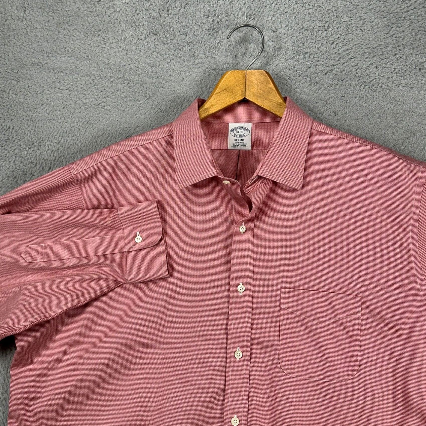 Brooks Brothers Brooks Brothers Regent Mens Dress Shirt 18-35 Red White Houndstooth Button Up Shirt Size 48R - 2 Thumbnail