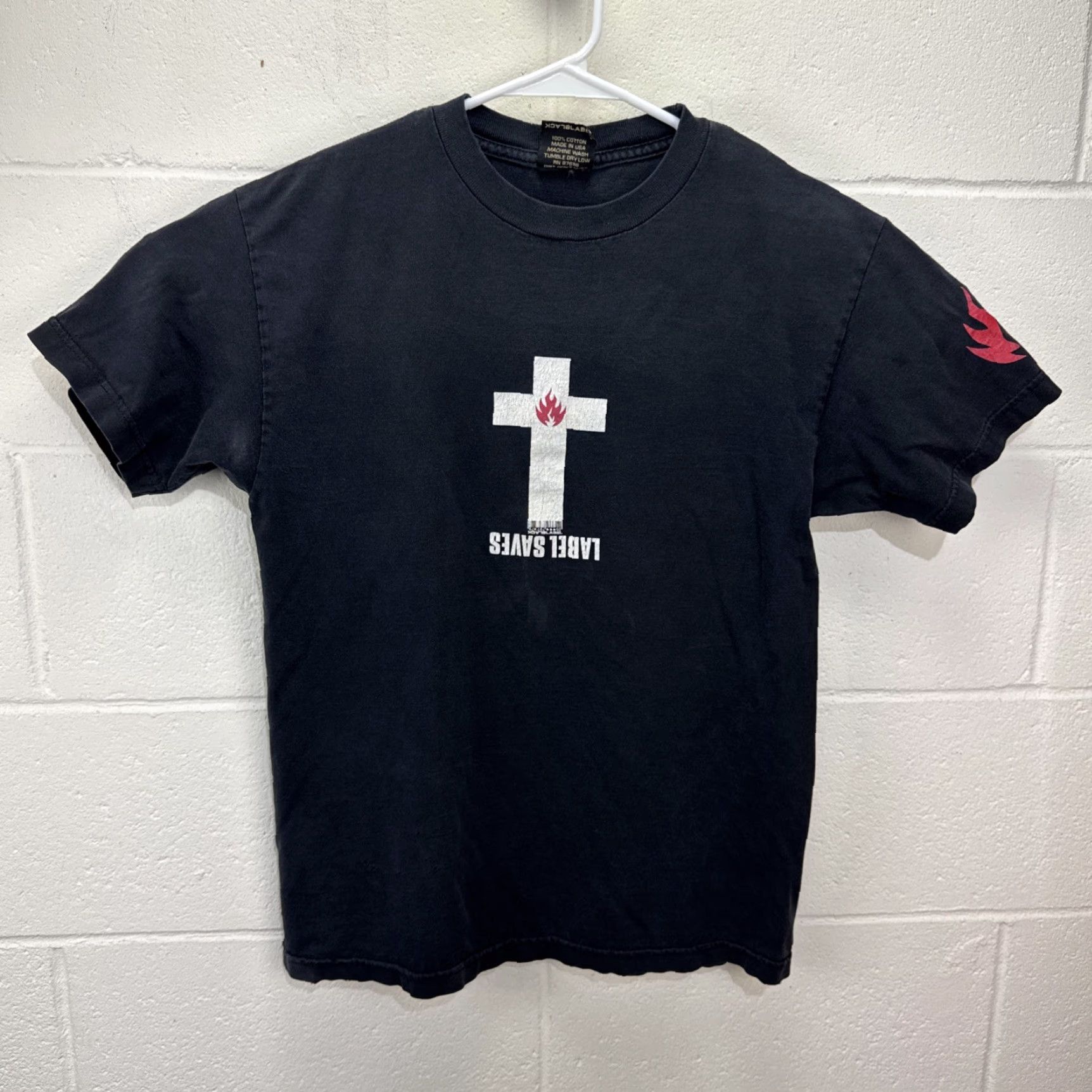 Vintage VINTAGE Black Label Skater T-Shirt Men Medium Black 90s Flame Cross Logo Graphic Punk Skateboard Size US M / EU 48-50 / 2 - 2 Thumbnail