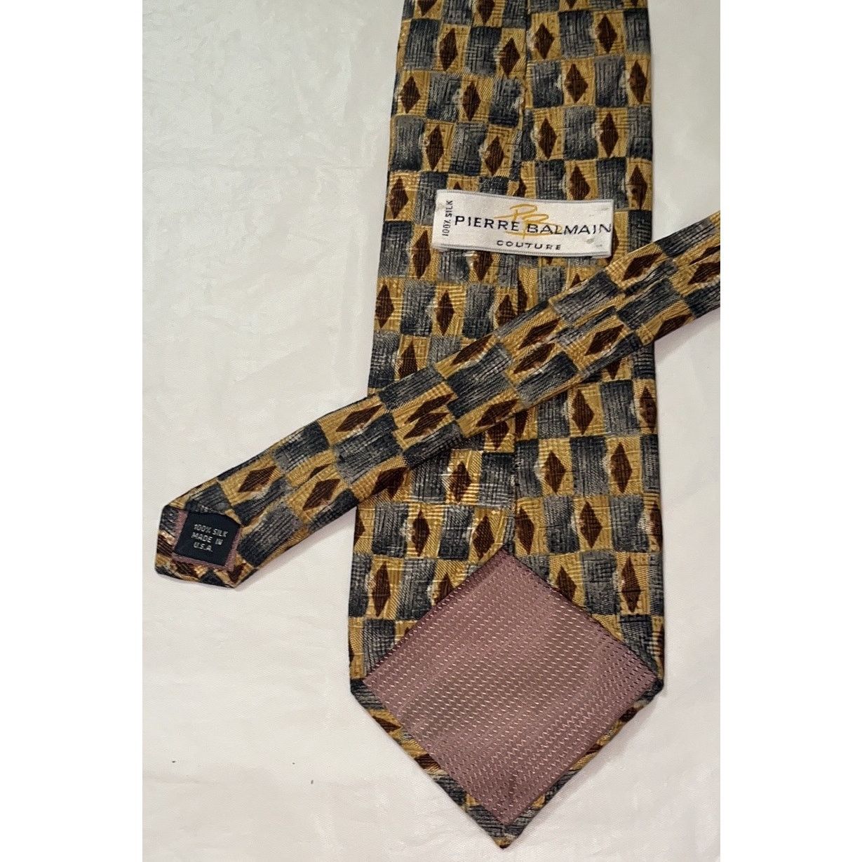 Pierre Balmain PIERRE BALMAIN Silk Neck Tie ~ Gray, Brown ~ Geometric Size ONE SIZE - 6 Thumbnail