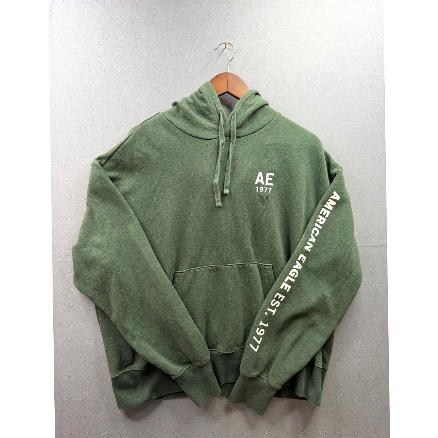Vintage American Eagle Hoodie Mens Green Graphic Sleeve Logo Pullover M Medium Kangaroo Pockets Hooded Size US M / EU 48-50 / 2 - 2 Thumbnail