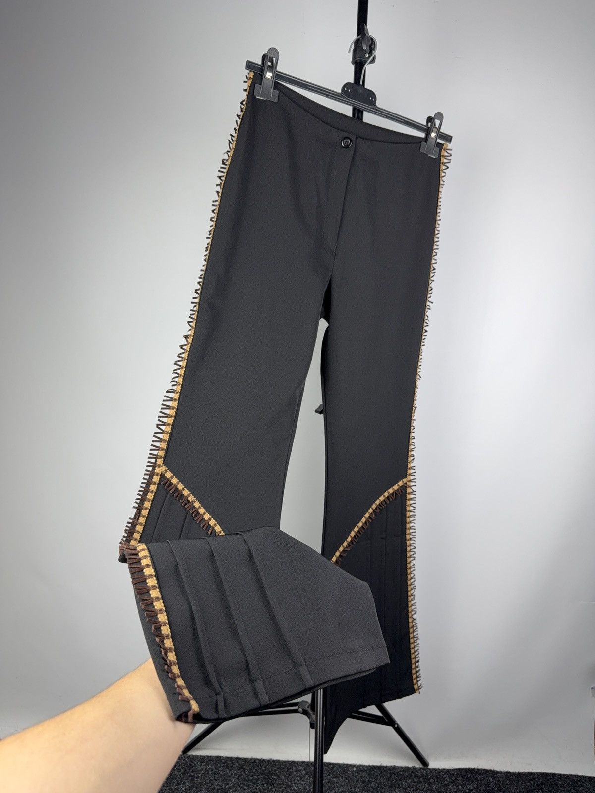 Japanese Brand Retro 00s Avant Garde Western Loana Paris Black Flare Pants Size 27" / US 4 / IT 40 - 4 Thumbnail
