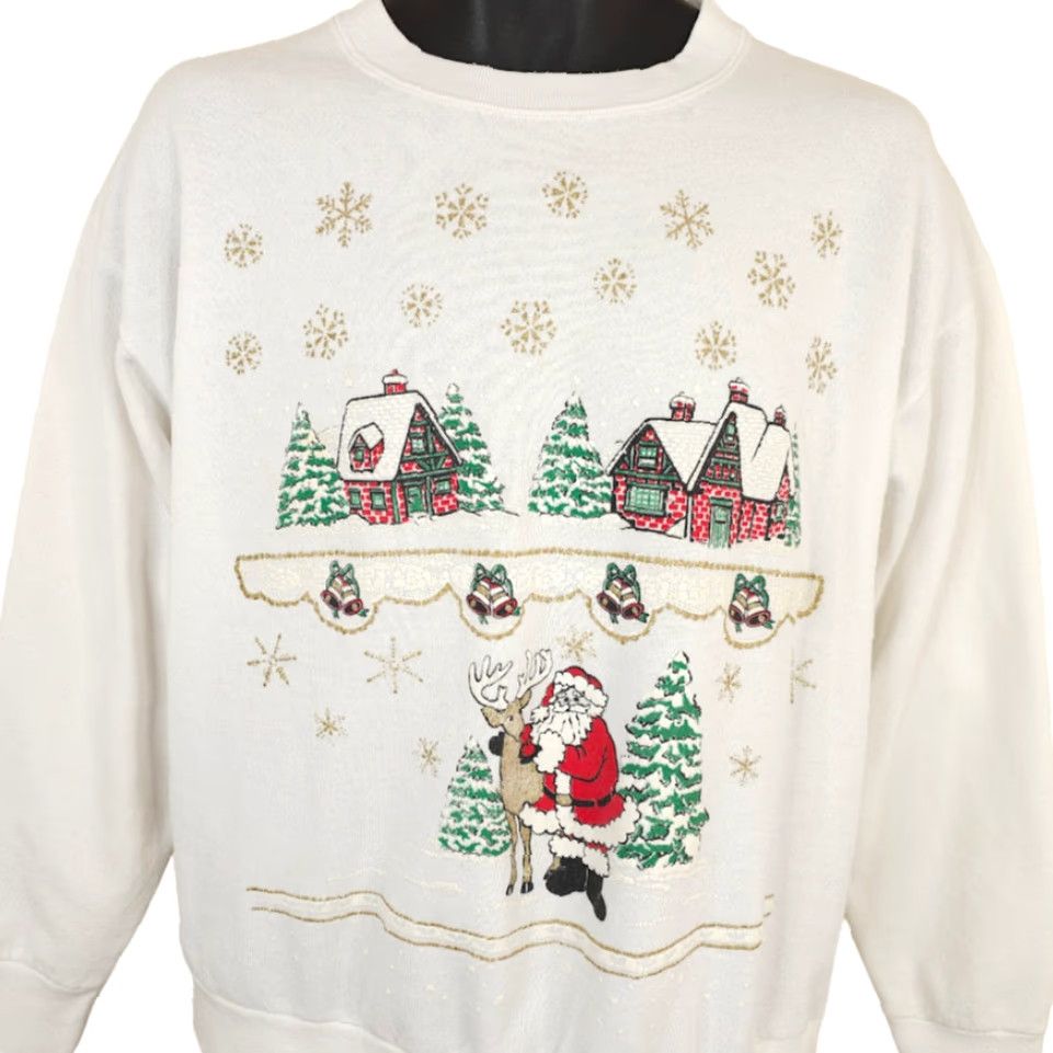 Vintage VINTAGE Raisin Christmas Sweatshirt Mens Large White 90s Santa Claus Reindeer USA Sweatshirt Size US L / EU 52-54 / 3 - 2 Thumbnail