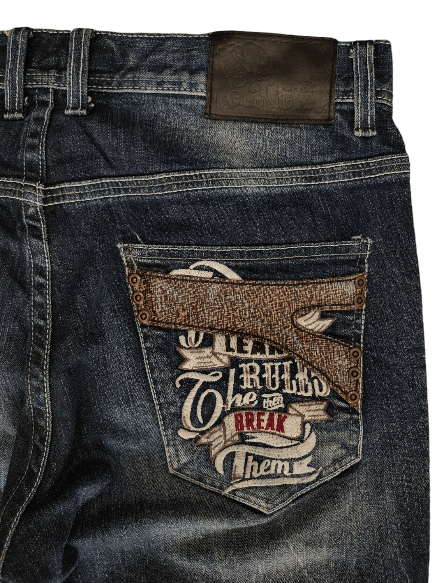 Artful Dodger Vintage Y2k Cloud 72 Embroidered Pocket Clawmark Faded Jeans Size US 36 / EU 52 - 5 Thumbnail