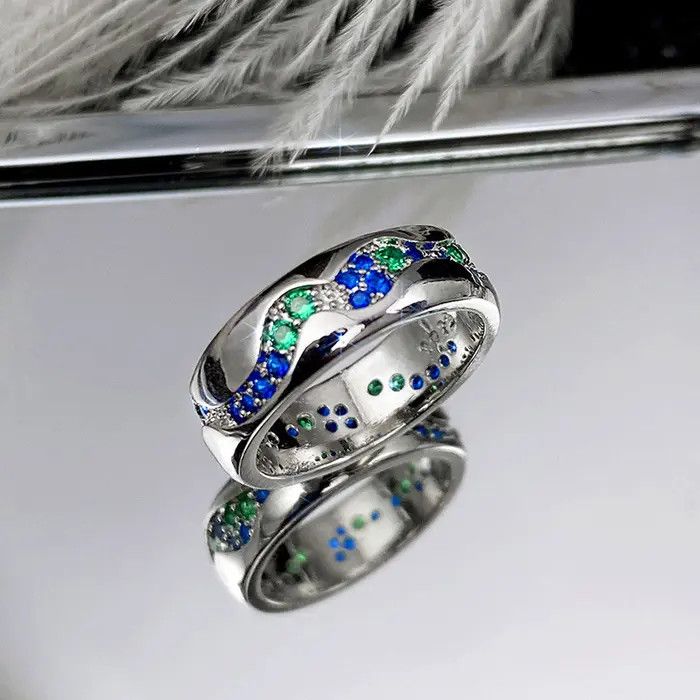 Jewelry Luxury Crystal Green/Blue Rings Size ONE SIZE - 1 Thumbnail