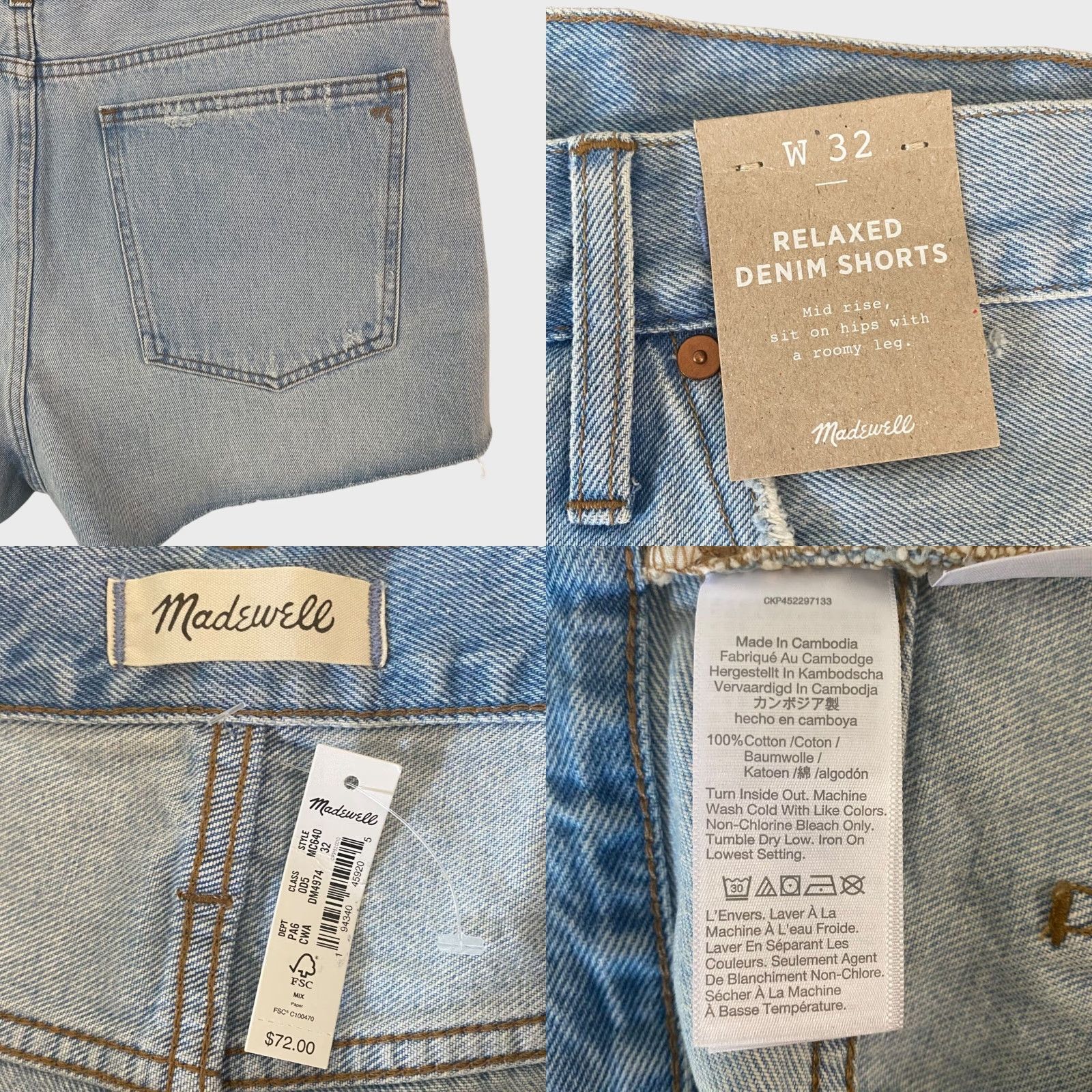 Madewell VINTAGE? Wait—no, it's new with tags. So: Madewell Relaxed Mid-Rise Jean Shorts Women's 32 Light Wash Denim Raw-Hem New Size 24" / US 00 / IT 34 - 8 Thumbnail