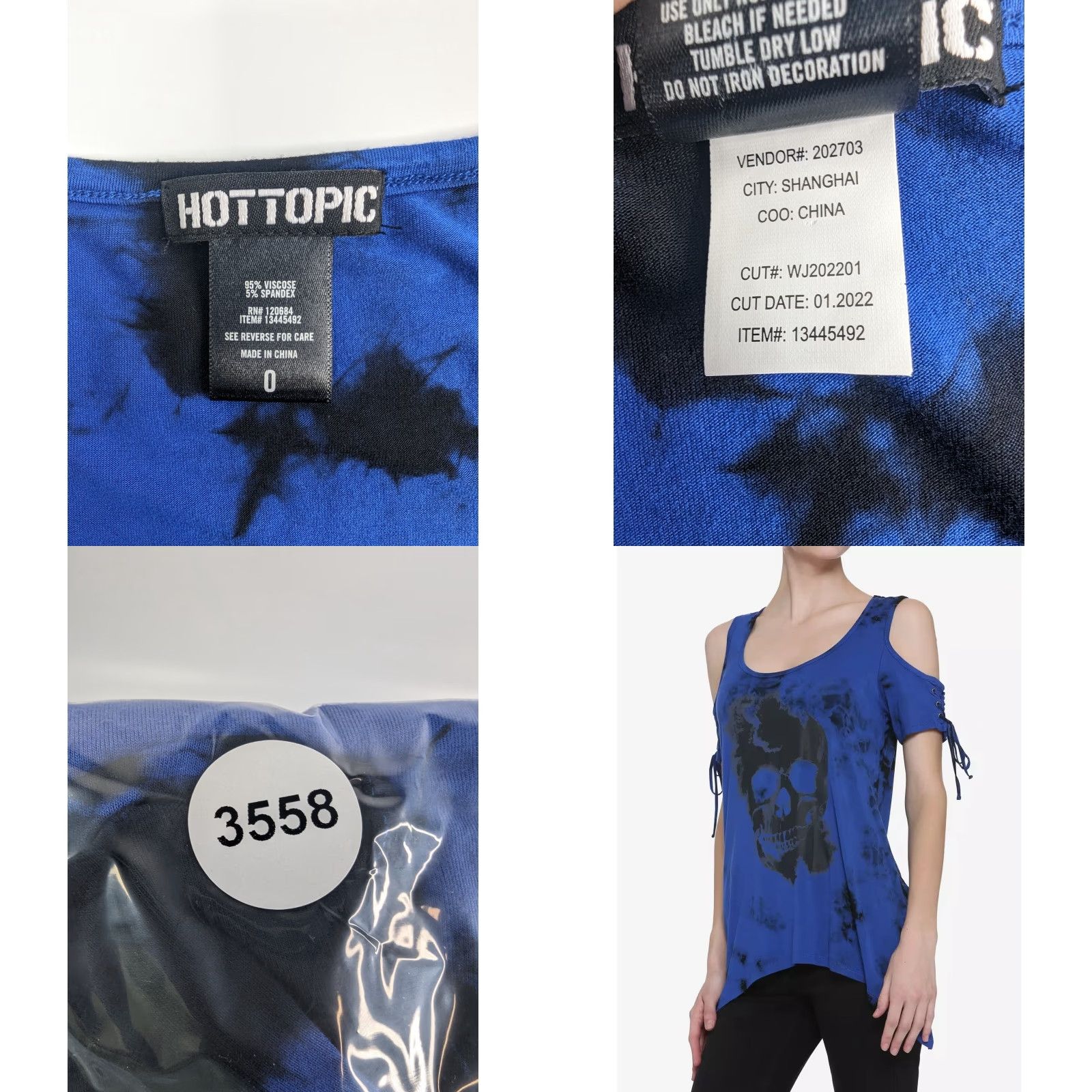 Hot Topic VINTAGE Hot Topic Tank Shirt Women Plus Size 0 Blue Skull Tie-Dye Cold Shoulder Lace-Up Top Mens Womens Girls Size XS / US 0-2 / IT 36-38 - 8 Thumbnail