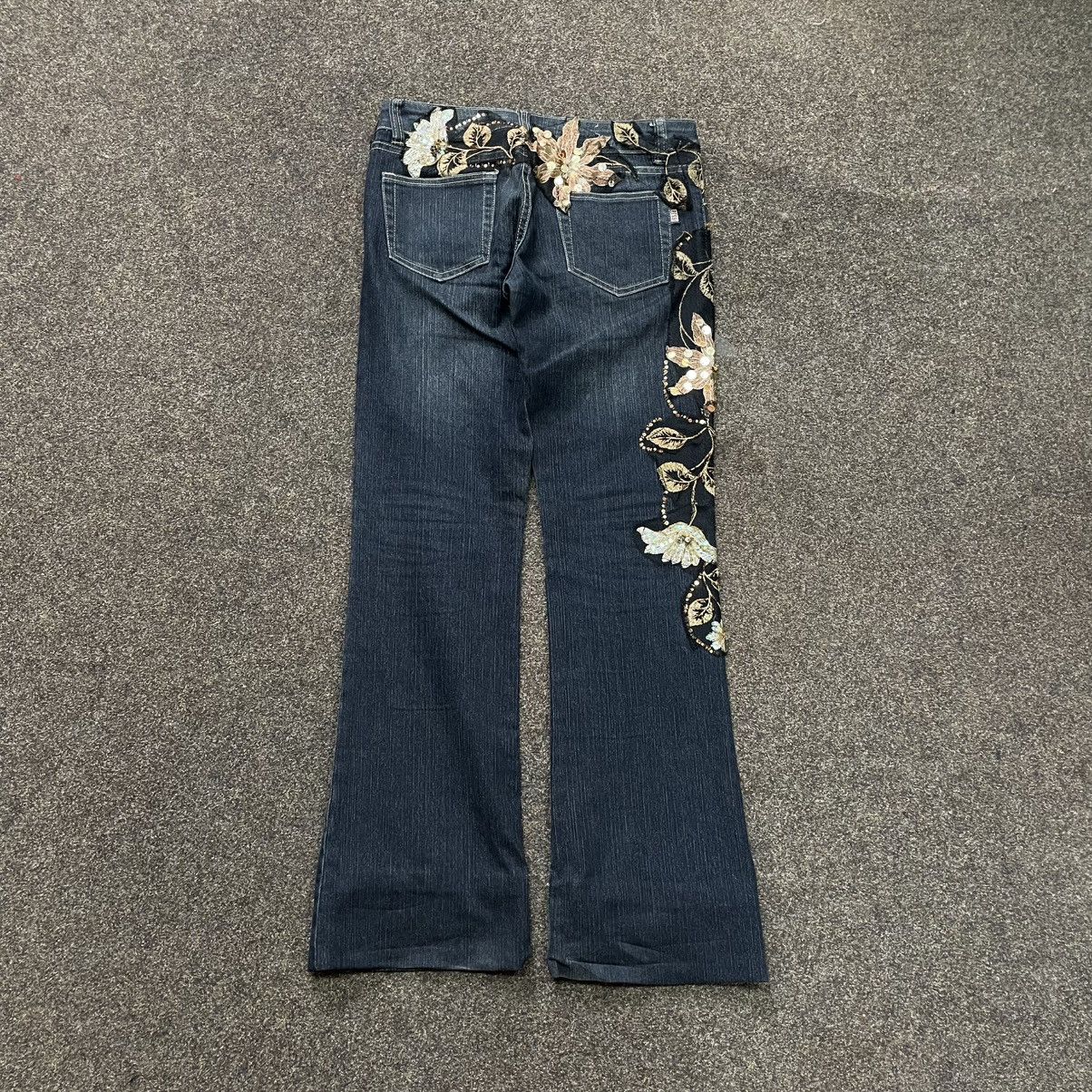 Vintage Vintage Y2K Floral Baggy Flared Jeans Wide Leg Skate 90s Size 30" / US 8 / IT 44 - 2 Thumbnail