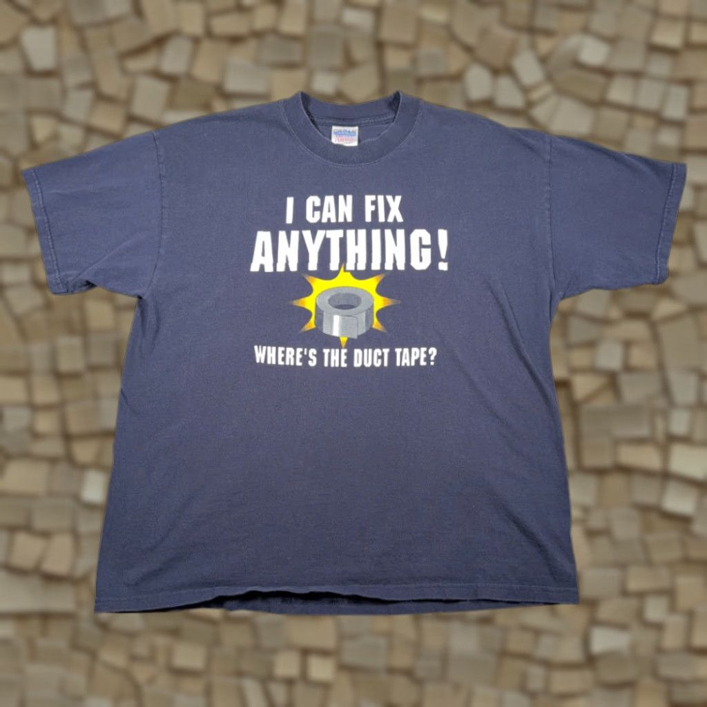 Gildan VINTAGE Duct Tape Shirt Adult EXTRA LARGE Blue Fix Anything Handyman Funny Y2K 90s Retro Classic Quotes Dad Gildan T-Shirt Mens XL Blue Size US XL / EU 56 / 4 - 1 Thumbnail