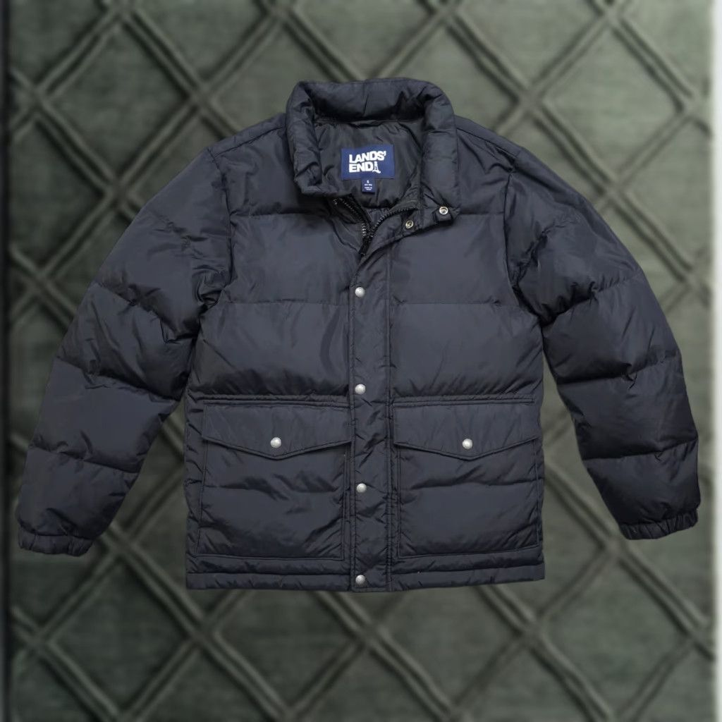 Lands' End Lands End Puffer Jacket Mens S Black Down Coat Heavy Nylon Work Excellent Jacket/Coat Short Stand-Up Collar Zip Pocket Packable Mens Size US S / EU 44-46 / 1 - 1 Thumbnail