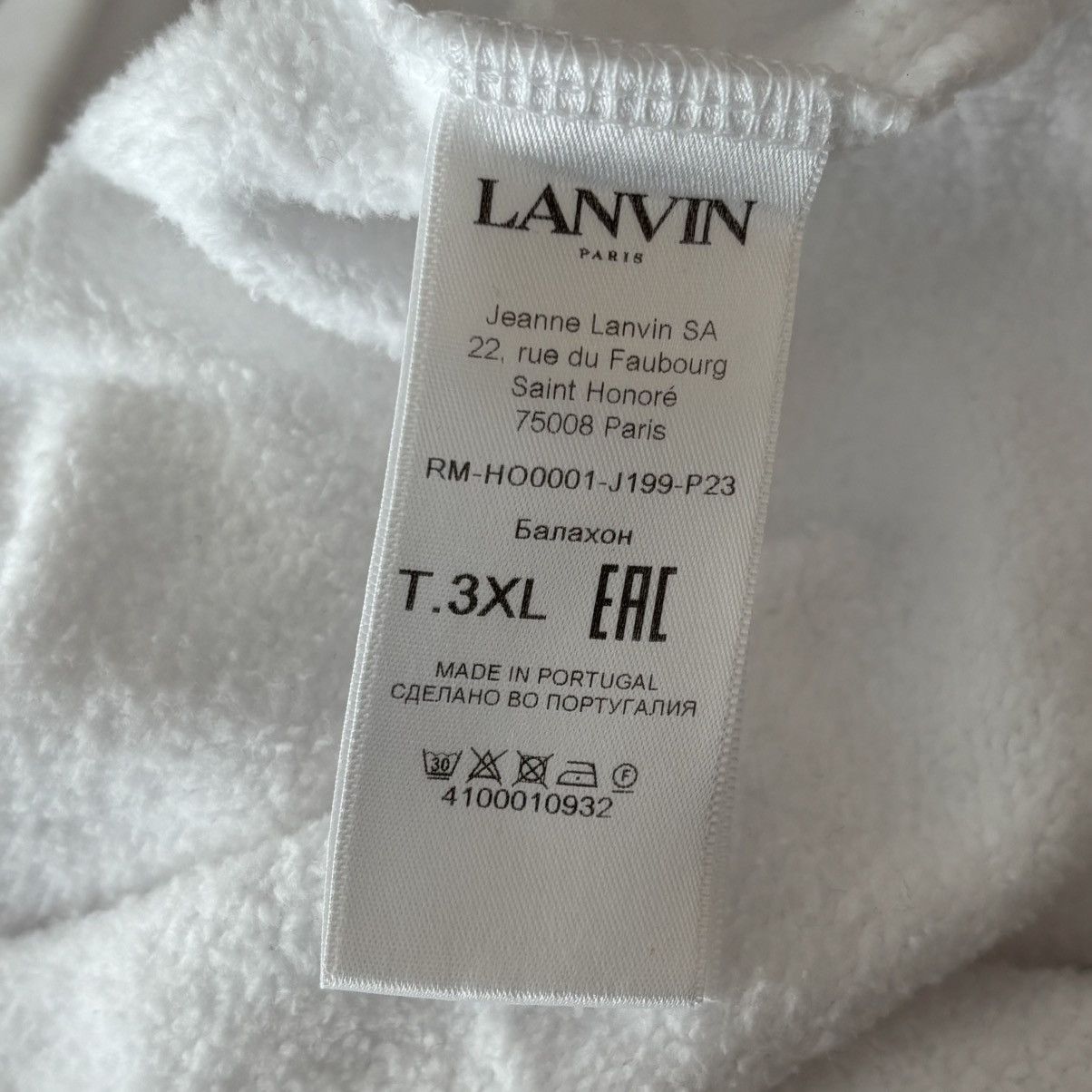 Lanvin Eusebio White Hoodie Size XL