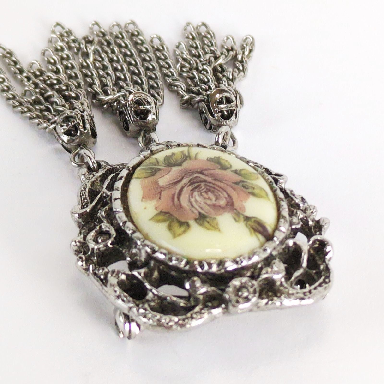 Vintage Vintage Victorian Revival Rose Cameo Brooch Pin with Tassels Size ONE SIZE - 6 Thumbnail