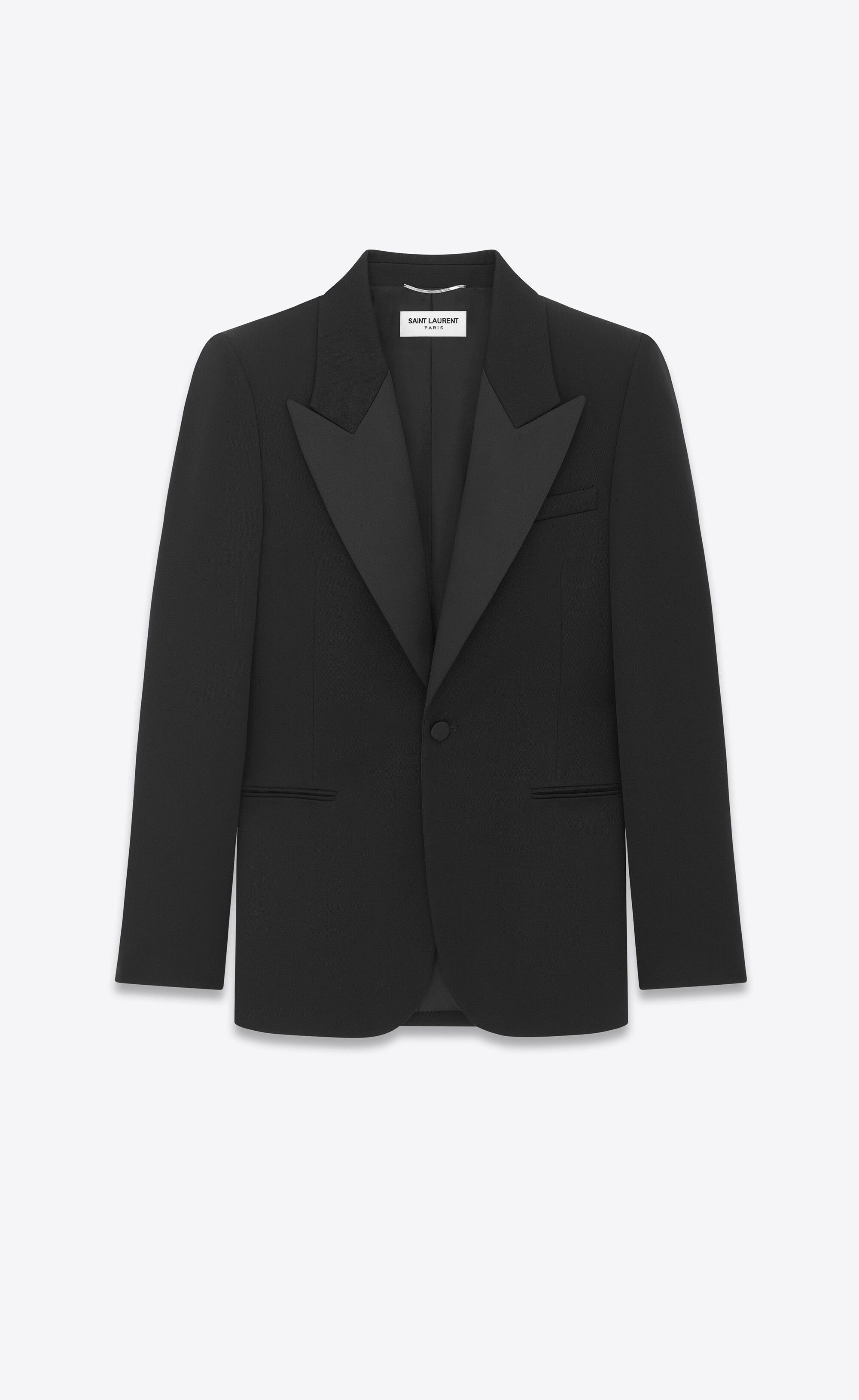 Saint Laurent Paris o1s1wg111224 Tuxedo Jacket In Grain De Poudre in Black Size US M / EU 48-50 / 2 - 1 Thumbnail
