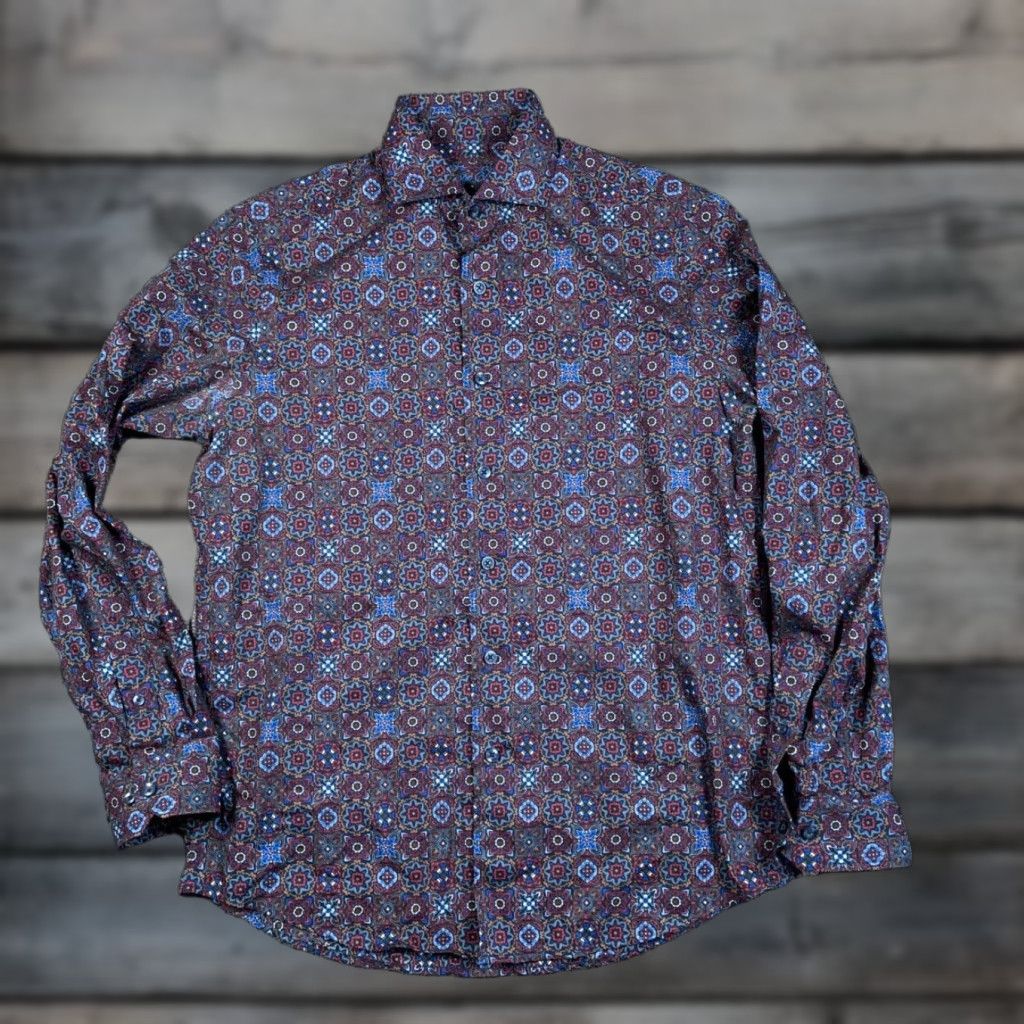 Tasso Elba Tasso Elba Geometric Pattern Shirt Adult Small Red Blue Hippie Cutaway Collar Size US S / EU 44-46 / 1 - 1 Thumbnail