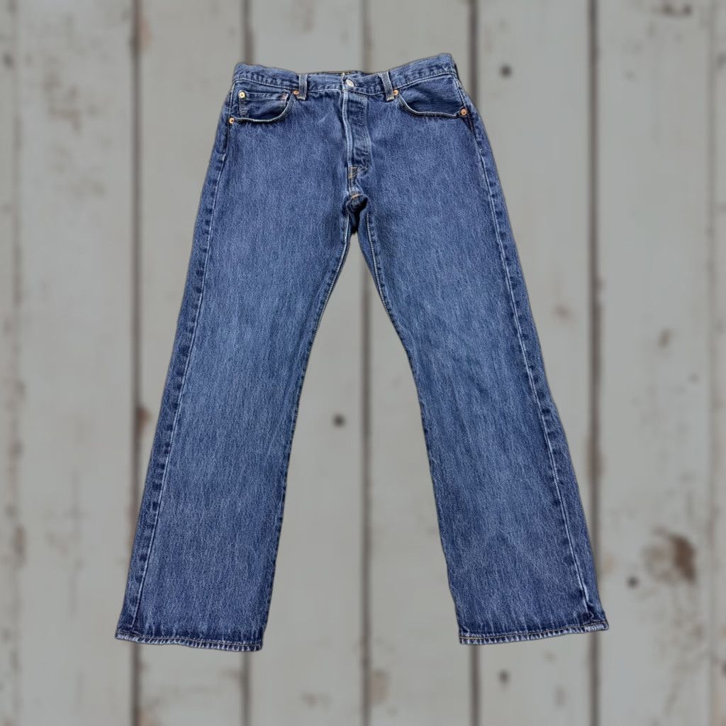 Levi's Levis 501 Jeans Mens 35 (32x28) Straight Leg Button Fly Dark Wash Cotton Denim Size US 35 - 1 Thumbnail