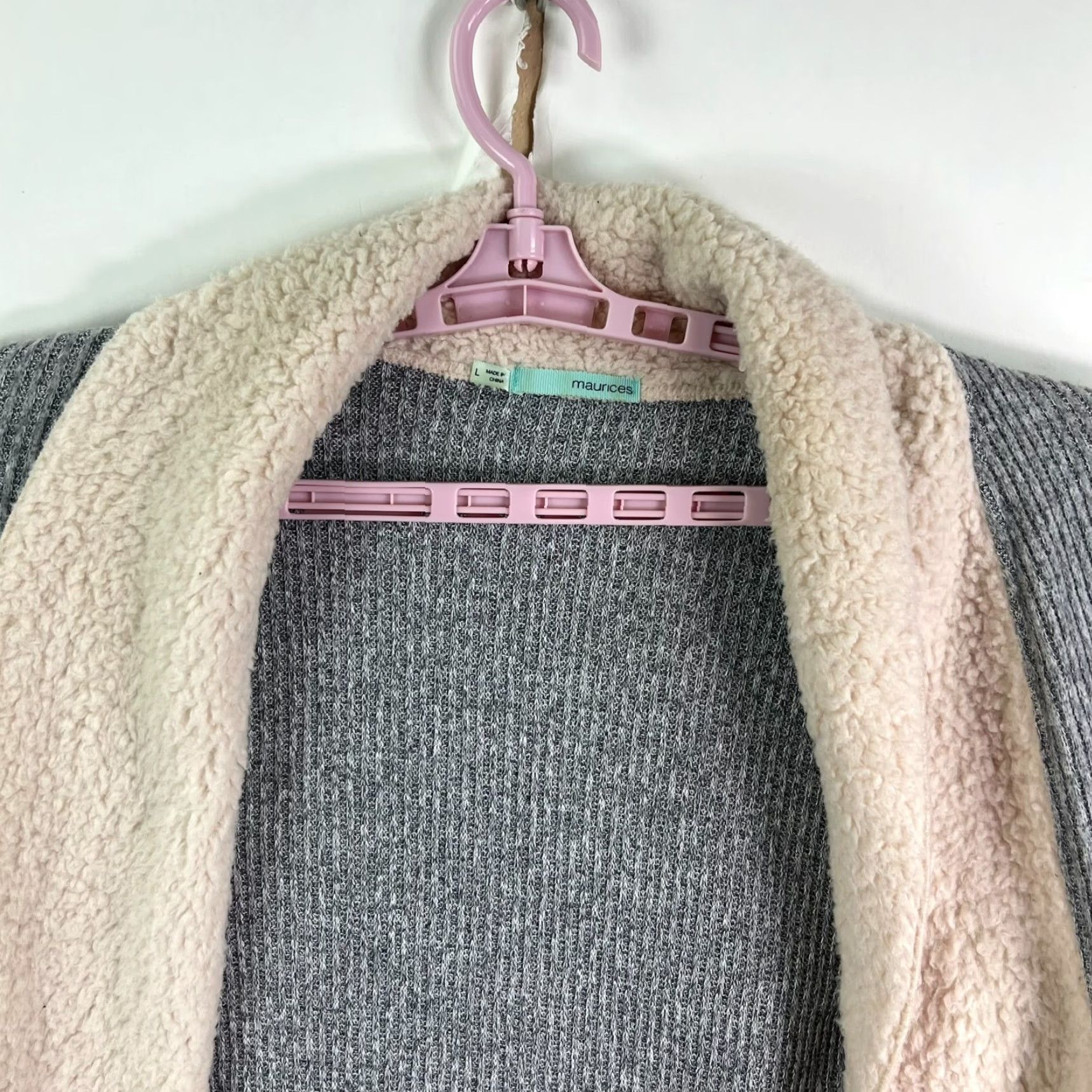 Vintage Maurices Cardigan Size L Gray SHERPA LINED Open Collar Sweater Size L / US 10 / IT 46 - 4 Thumbnail