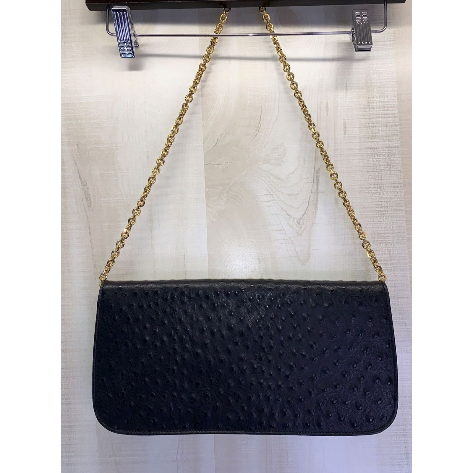 Neiman Marcus VINTAGE Neiman Marcus Women's Clutch Ostrich Leather Black Chain Clutch Small Bag Size ONE SIZE - 4 Thumbnail