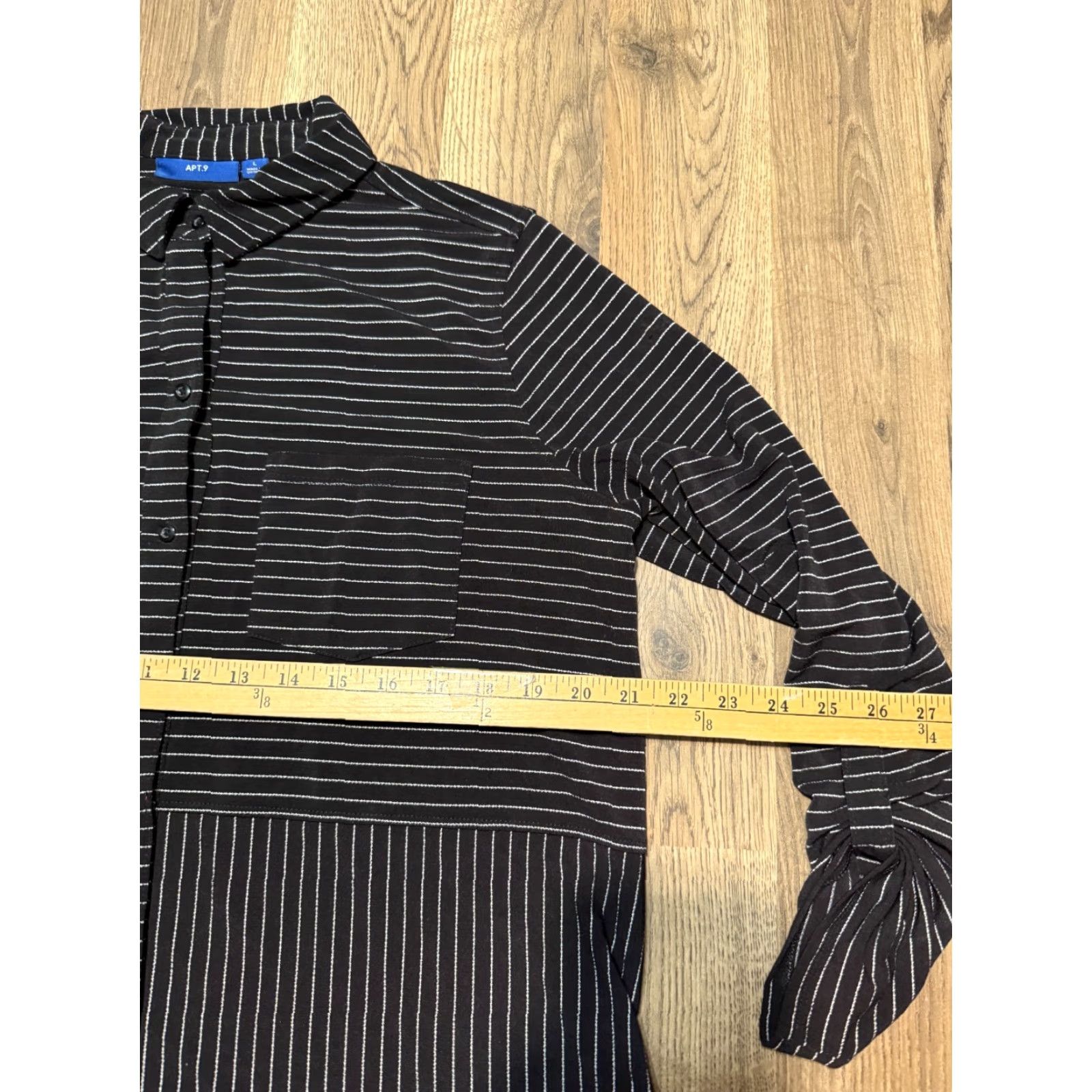 Apt. 9 APT. 9 Shirt Women L Black White Striped Long Sleeve Button Up Pocket - Casual, Sweatshirt? Size L / US 10 / IT 46 - 6 Thumbnail