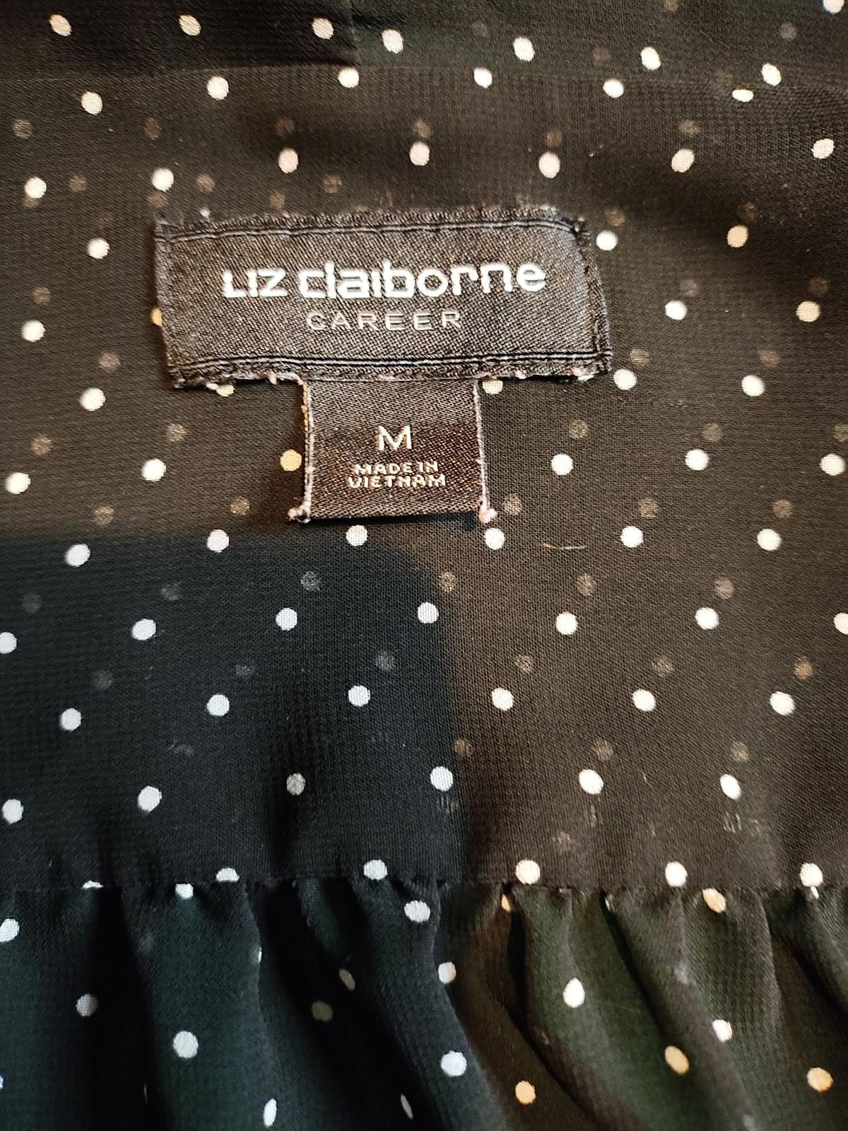 Designer Liz Claiborne Black Polka Dot Women's Wrap Top w 3/4 Sleeves Size M / US 6-8 / IT 42-44 - 7 Thumbnail