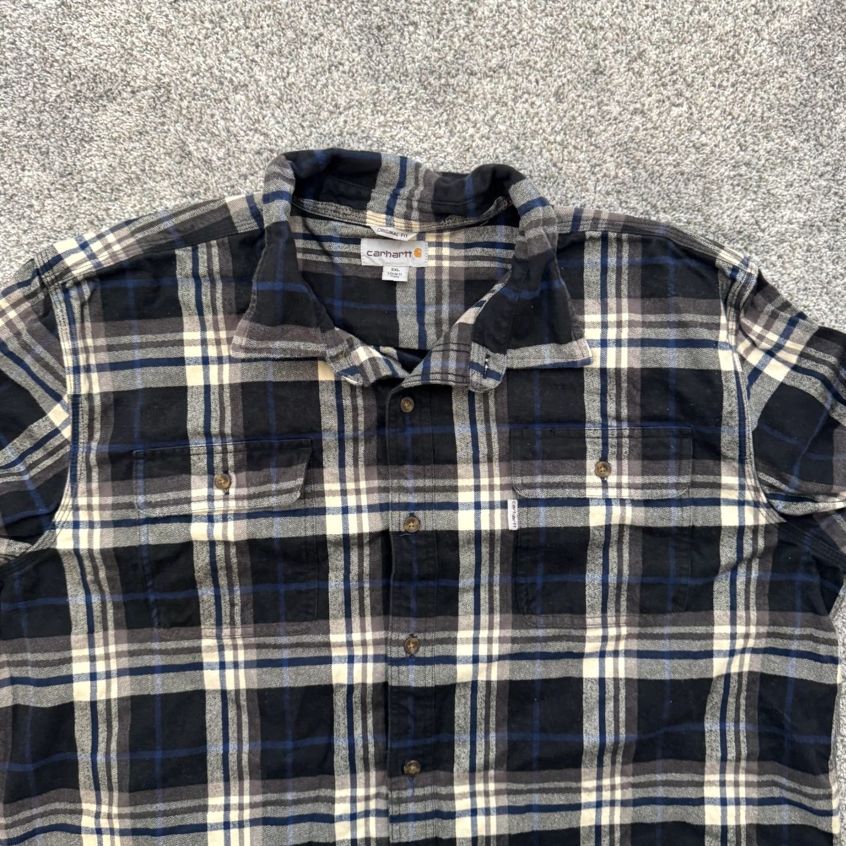 Carhartt VINTAGE Carhartt Shirt Mens 2XL Black Blue Plaid Flannel Original Fit Button Up Cotton Size US XXL / EU 58 / 5 - 4 Thumbnail