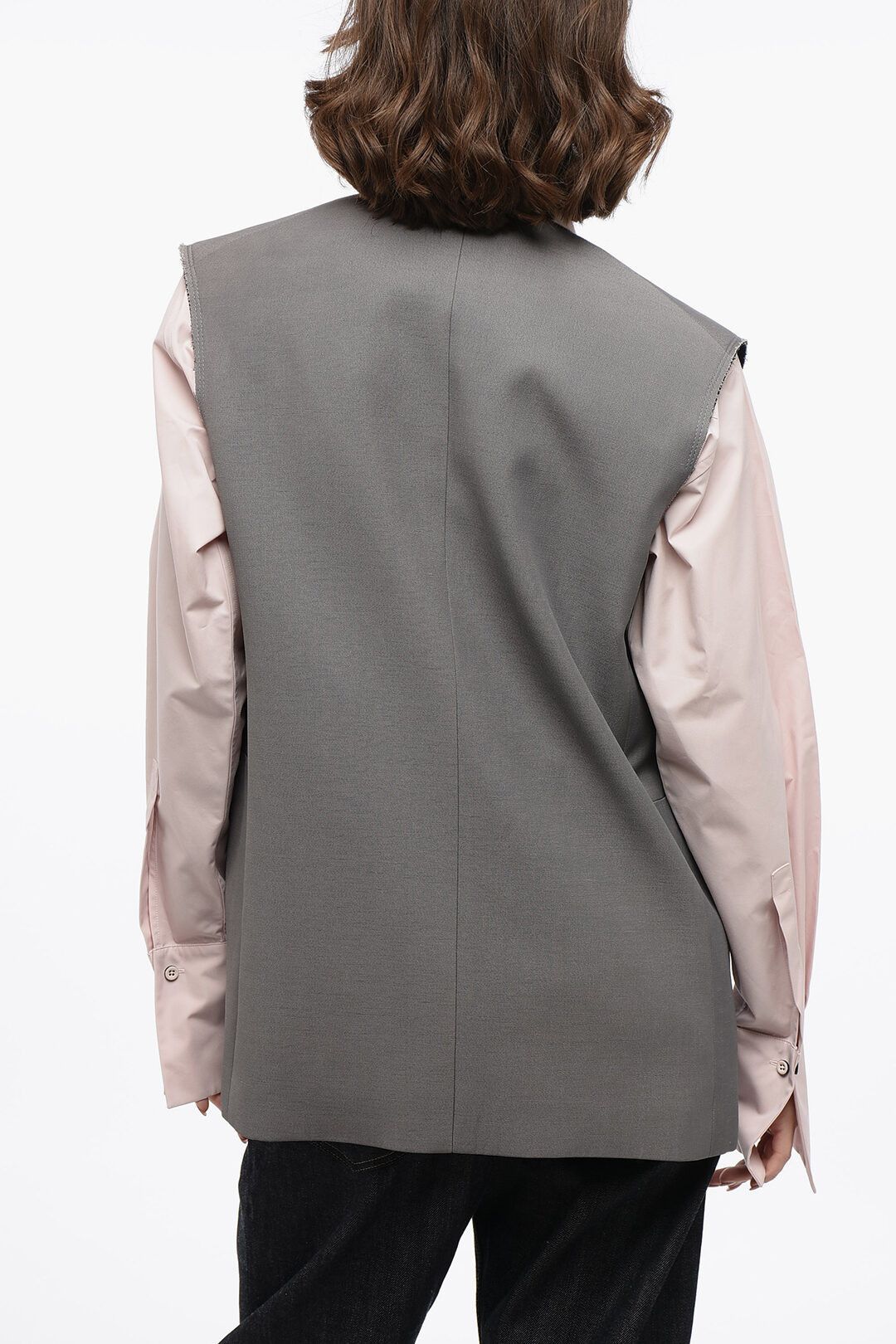 Jil Sander og1mm1225 Flax Blend Buttonless Vest in Grey Size M / US 6-8 / IT 42-44 - 2 Thumbnail