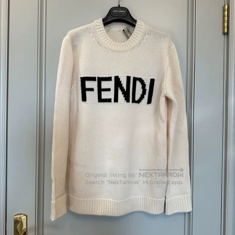 Fendi Patterned Logo Lettering Knit Wool Sweater