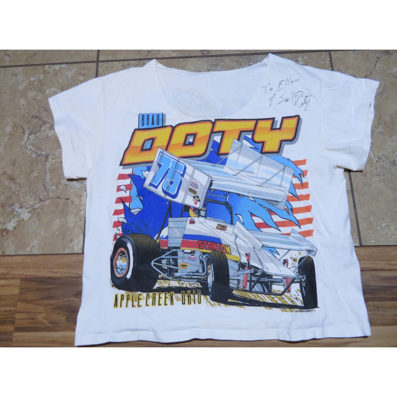 Other 90s Brad Doty Racing T-Shirt Autographed Modified Scoop Neck Size L / US 10 / IT 46 - 1 Thumbnail