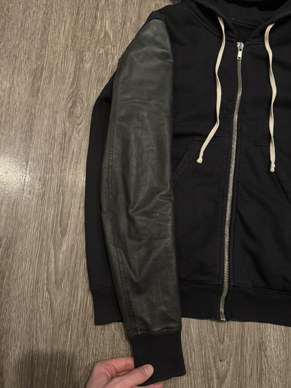 Rick Owens × Rick Owens Drkshdw Rick Owens 2013 Leather Sleeve Zip Hoodie DRKSHDW Medium Size US M / EU 48-50 / 2 - 3 Thumbnail