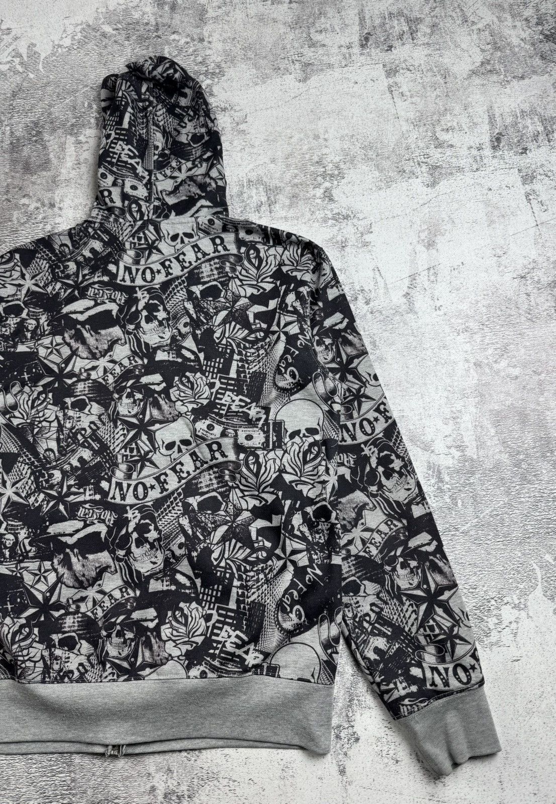 No Fear NO FEAR Rap Overprint Medium Hip Hop Monogram Gray Skulls Zip Hoodie Pullover Size US M / EU 48-50 / 2 - 16 Thumbnail