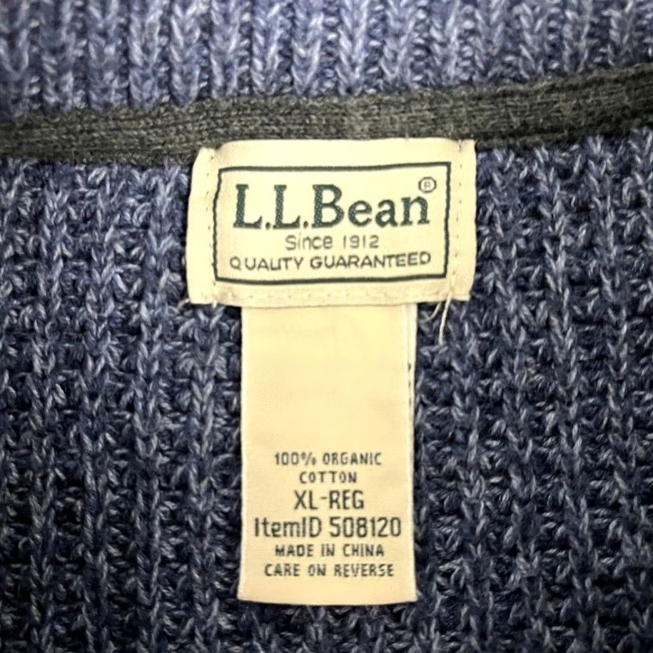 Vintage LL Bean Sweater Mens XL Blue Waffle Knit Organic Cotton Quarter Zip Pullover Size US XL / EU 56 / 4 - 2 Thumbnail