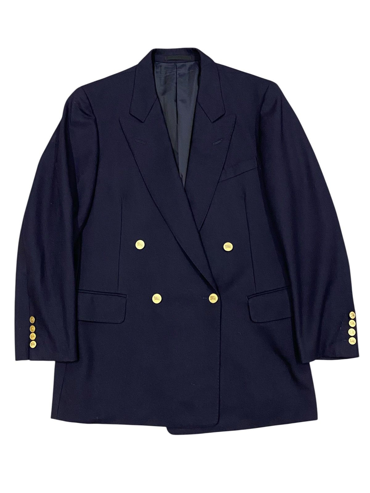 VTG Burberrys Double Breasted Navy Blazer Gold Crest Buttons