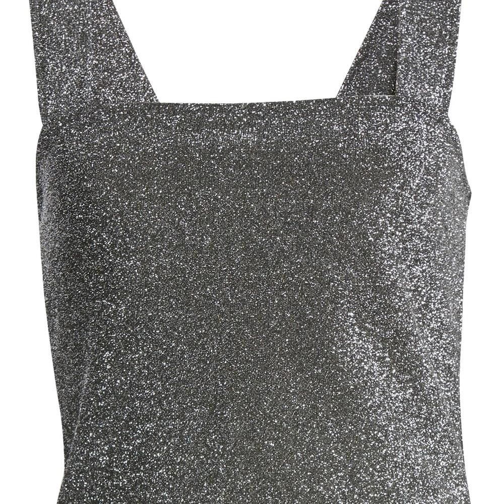 Designer Shimmering Gray Square Neck Tank Top Size L / US 10 / IT 46 - 4 Thumbnail